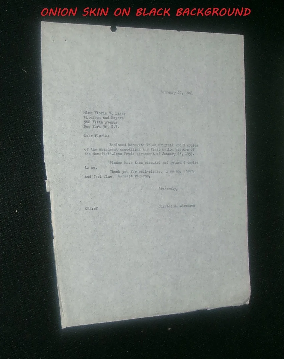 JANE FONDA Cover Letter Of Cancellation Of Contract For The Film PARRISH #3, изображение 2