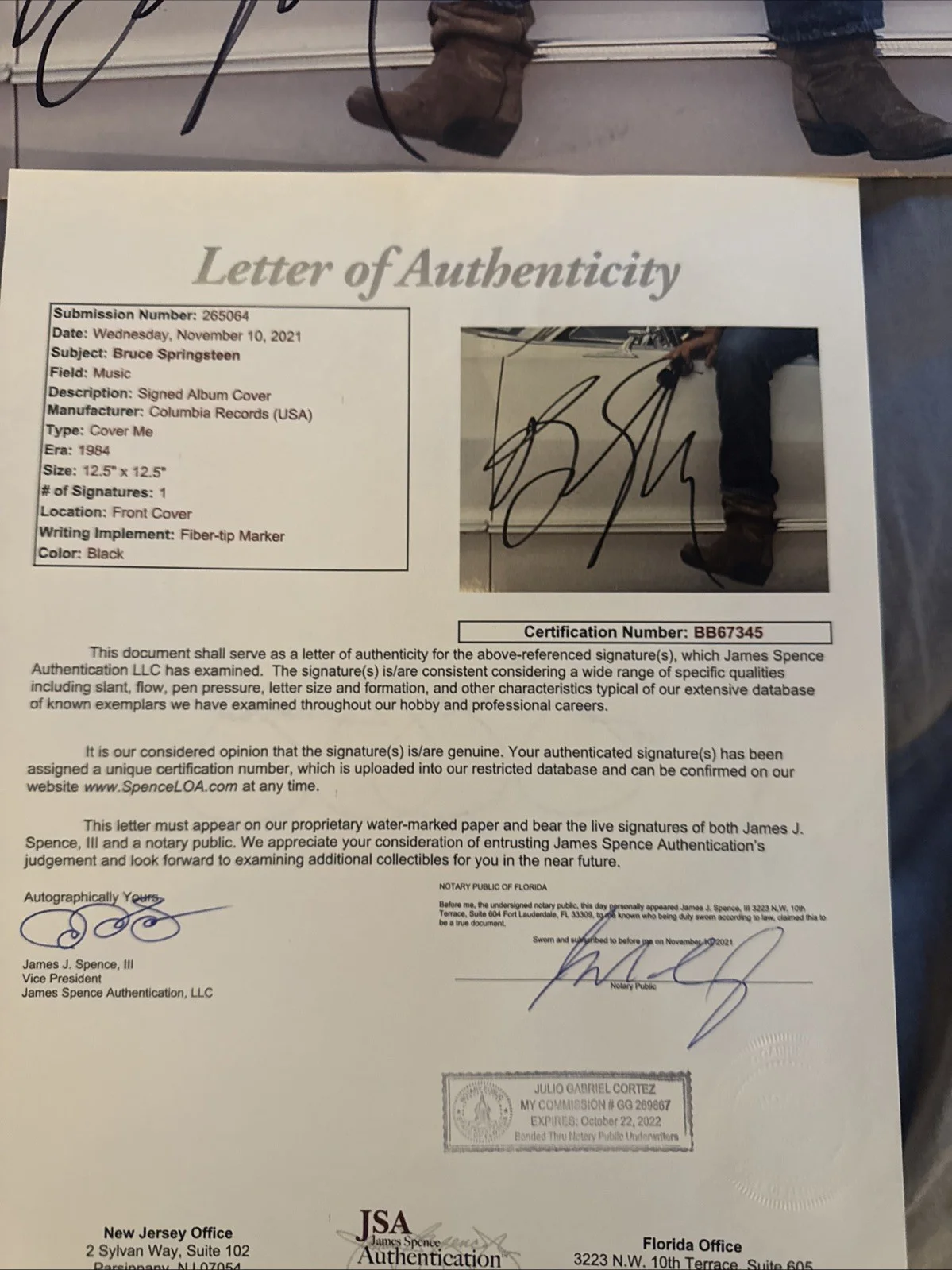 Bruce Springsteen Signed Cover Me Vinyl JSA LOA Album Autograph The Boss Autogra, изображение 5