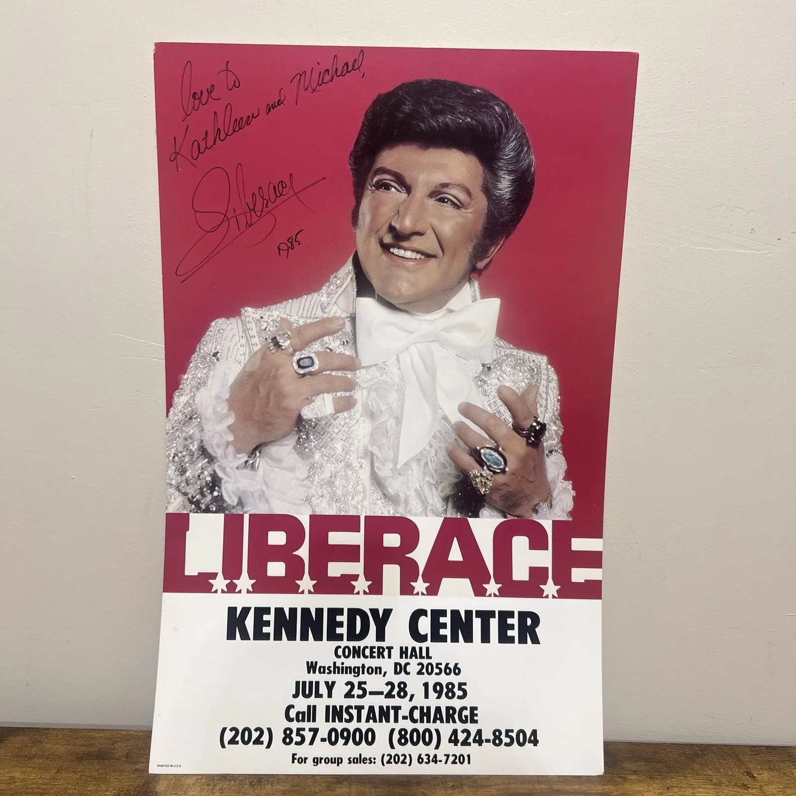1985 Liberace Signed Window Card Poster Kennedy Center Washington DC Theatre, изображение 4