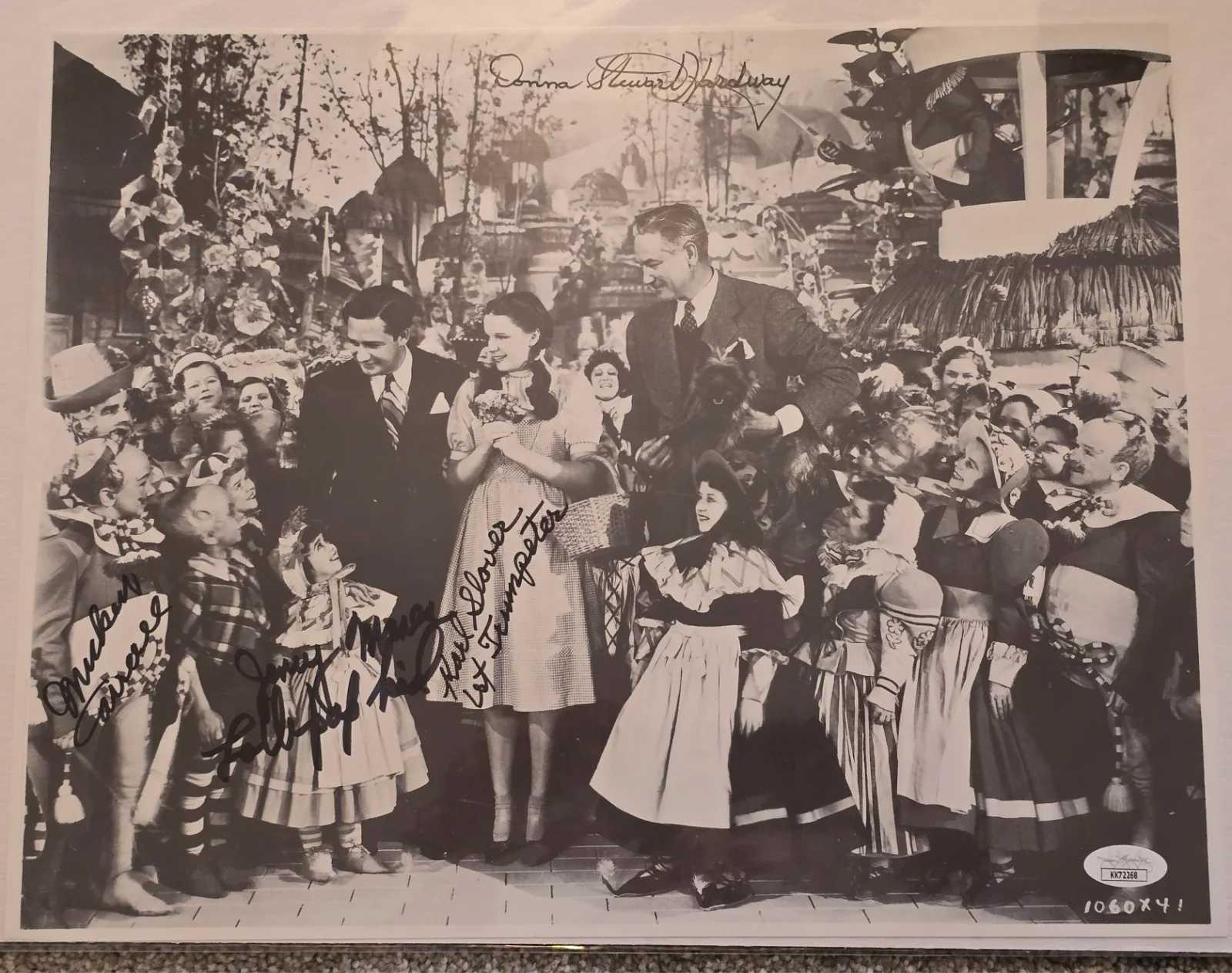 Karl Slover, Jerry Maren, & Donna Stewart Hardway — Wizard of Oz Signed Photo b/4 Munskins (Slover, Maren, Hardway & Mackey) JSA!
