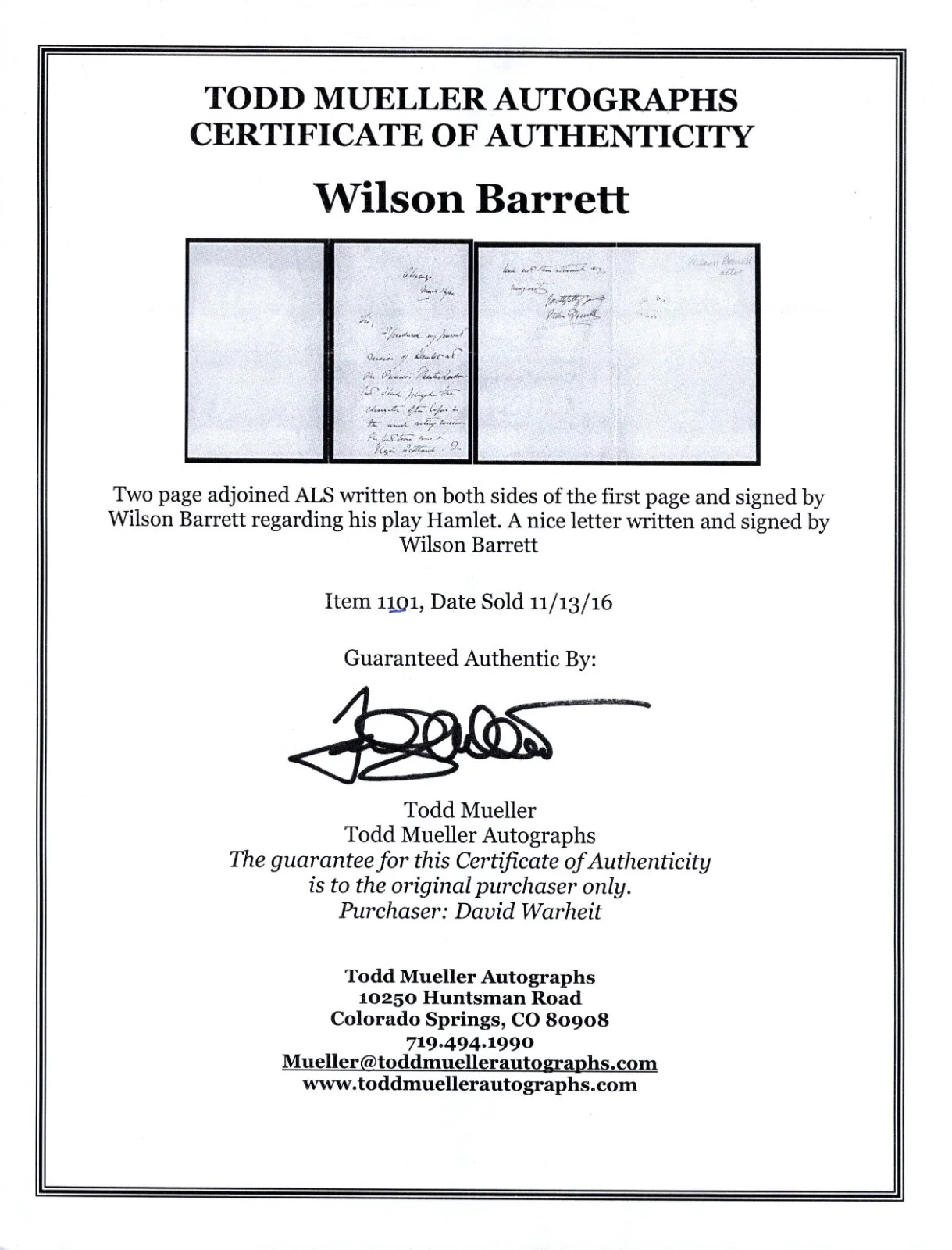 RARE! “19th Century British Actor" Wilson Barrett Hand Signed LETTER DATED 1894, изображение 3