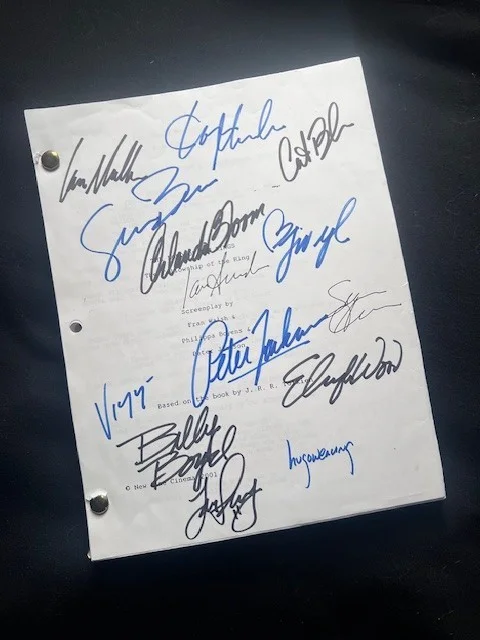 Jackson, Mortenson, Wood, McKellen, Astin, Bloom, Blanchet, Boyd — Lord of the Rings Signed Script – Fellowship Cast Autographs – 14 Signatures COA