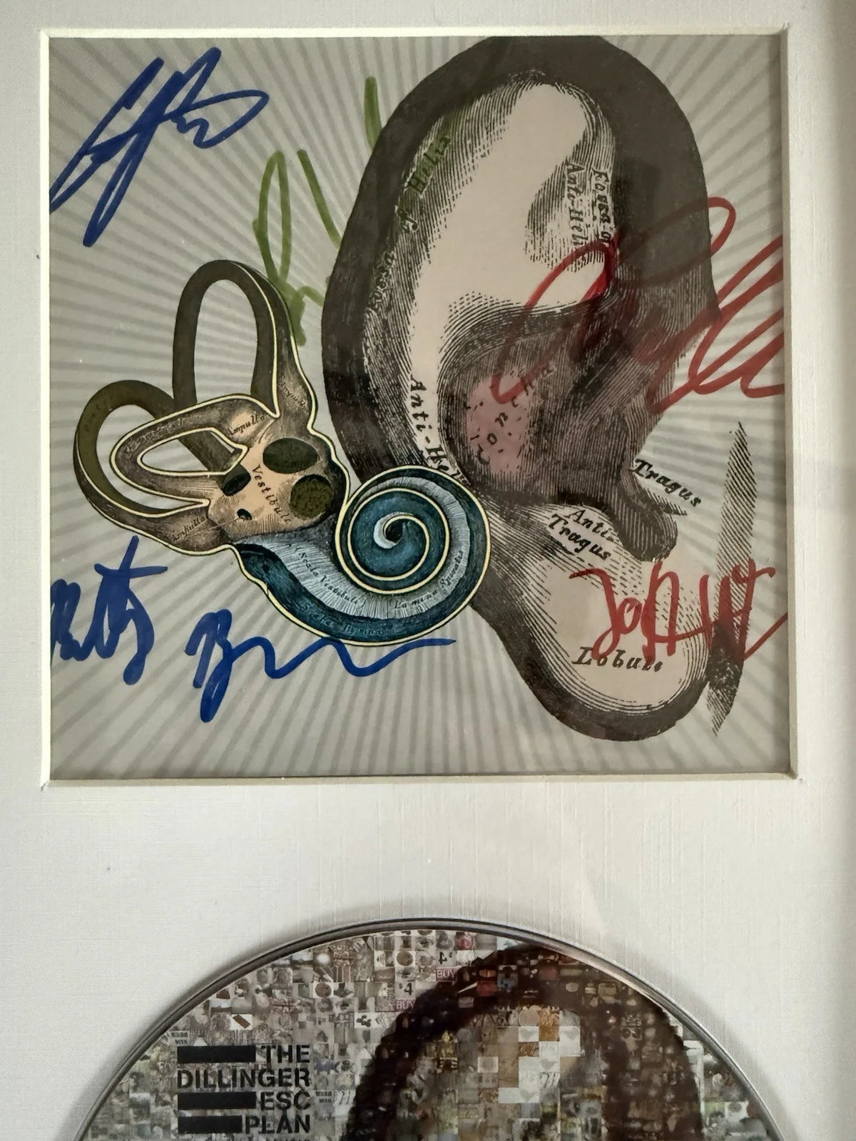 Ben Weinmen, Greg Puciato, Liam Wilson, Billy Rymer, Jeff Tuttle — THE DILLINGER ESCAPE PLAN - SIGNED & Framed ‘OPTION PARALYSIS’ Booklet + CD, image 2