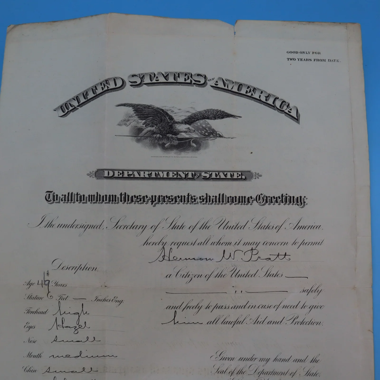 United States Department Of State 1892 Safe Passage Document JAMES G. BLAINE, изображение 2