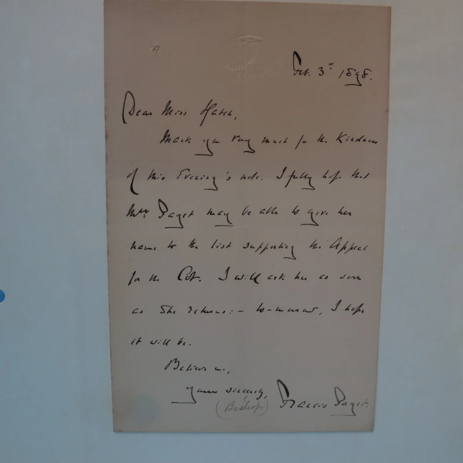 Francis Paget Signed Letter 1898 Autographed / Theologian, Bishop of Oxford, изображение 2