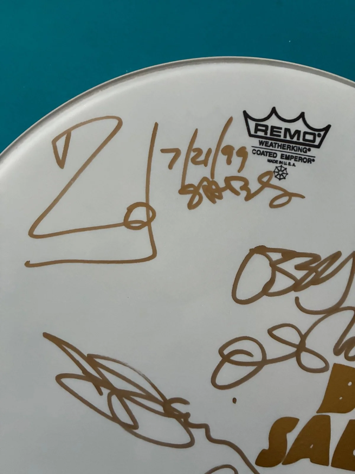 BLACK SABBATH Signed Drumhead 14 Inch x 4 dated 07/21/1999, image 2