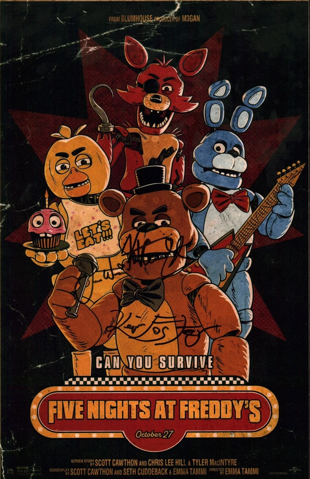 KAT CONNER JESS WEISS KEVIN FOSTER — Five Nights at Freddy's 11x17 Photo Poster Cast x3 Sign JSA Certified Autograph