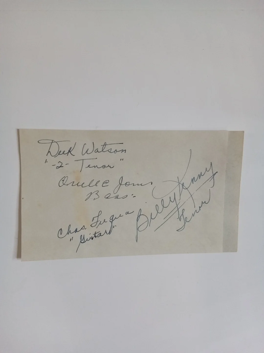B. Kenny, C. Fuqua, D. Watson, O Jones The Ink Spots Signed 4x2.5 Cut JSA COA, изображение 2