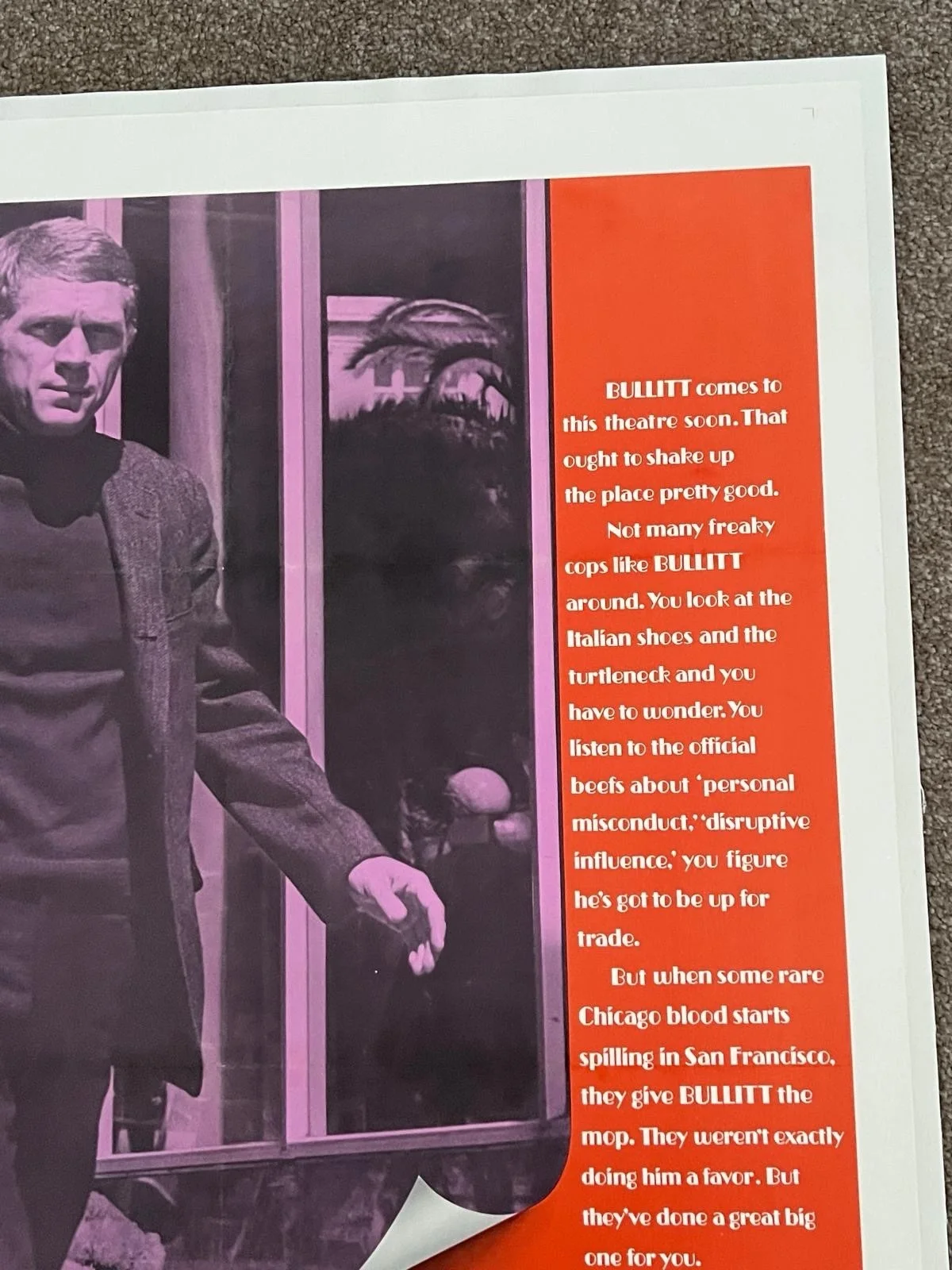 BULLITT Linen Backed US 1 Sheet Film Poster 27x41” 1974 Steve McQueen with Cert, изображение 4