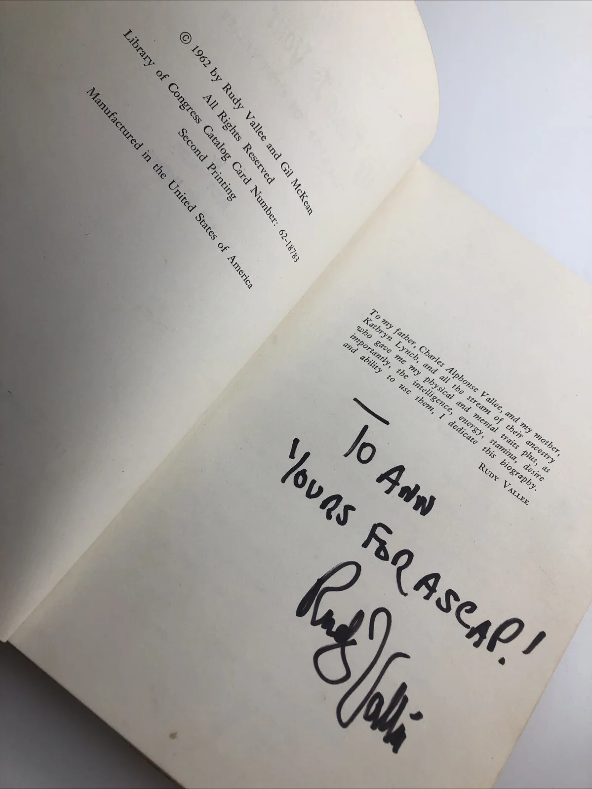 The Rudy Vallee Signed Autographed Hardcover Book My Time is Your Time, изображение 3