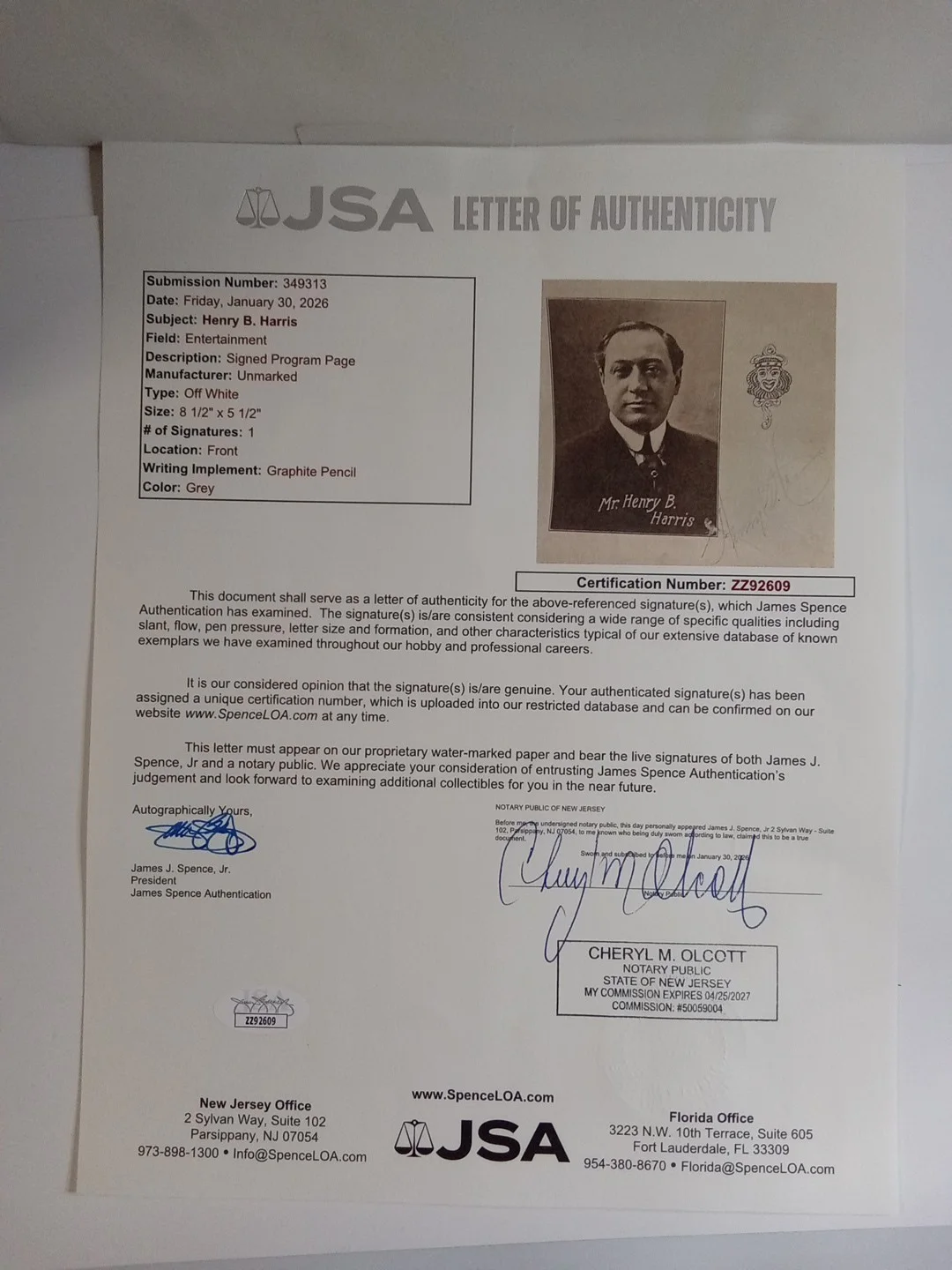 Henry B. Harris Broadway Producer Died On Titanic Signed Page JSA Extremely RARE, изображение 5