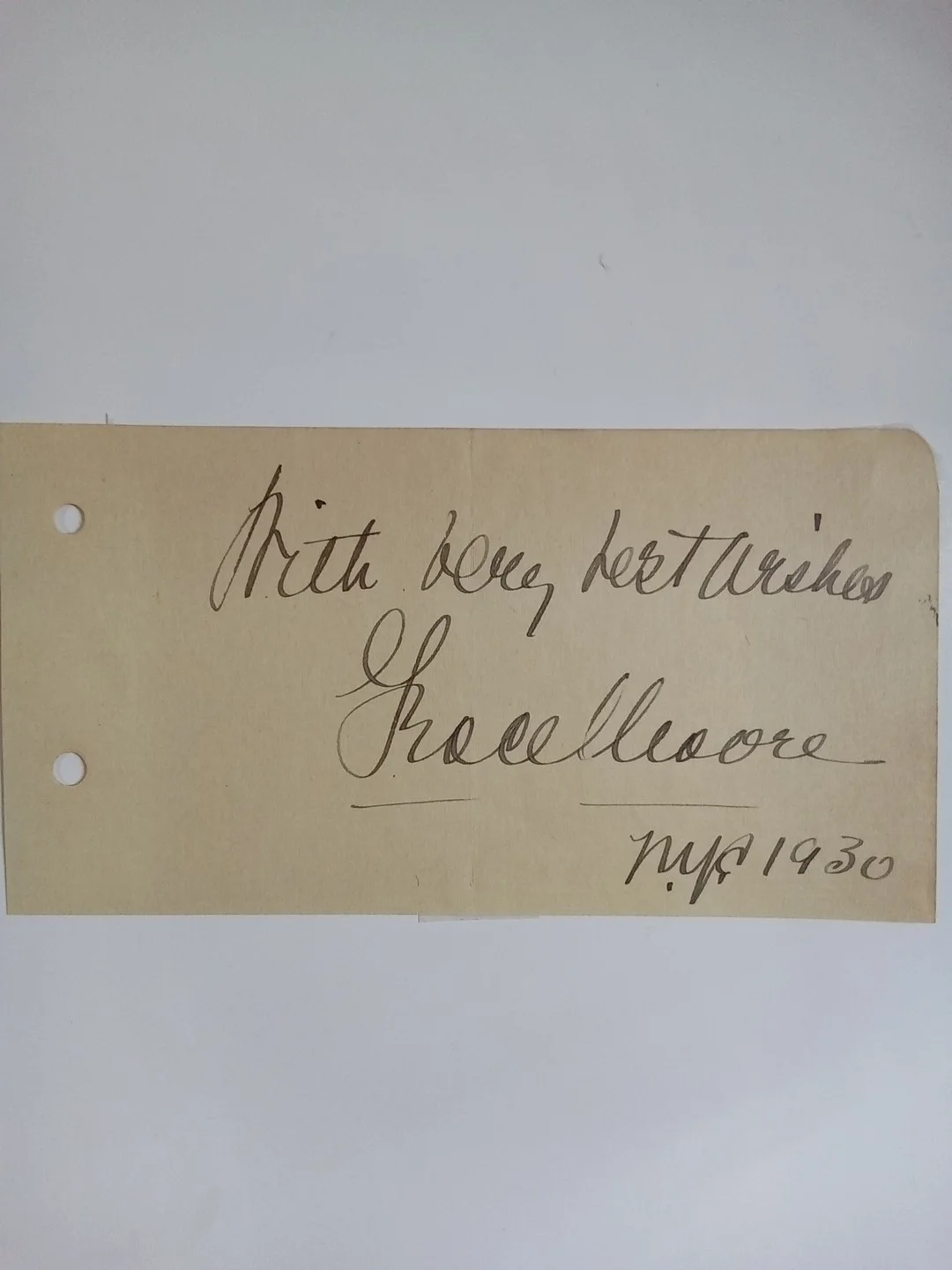 Grace Moore Signed Inscribed "With Best Wishes NYC 1930" 6x3.25 Cut JSA COA, изображение 2