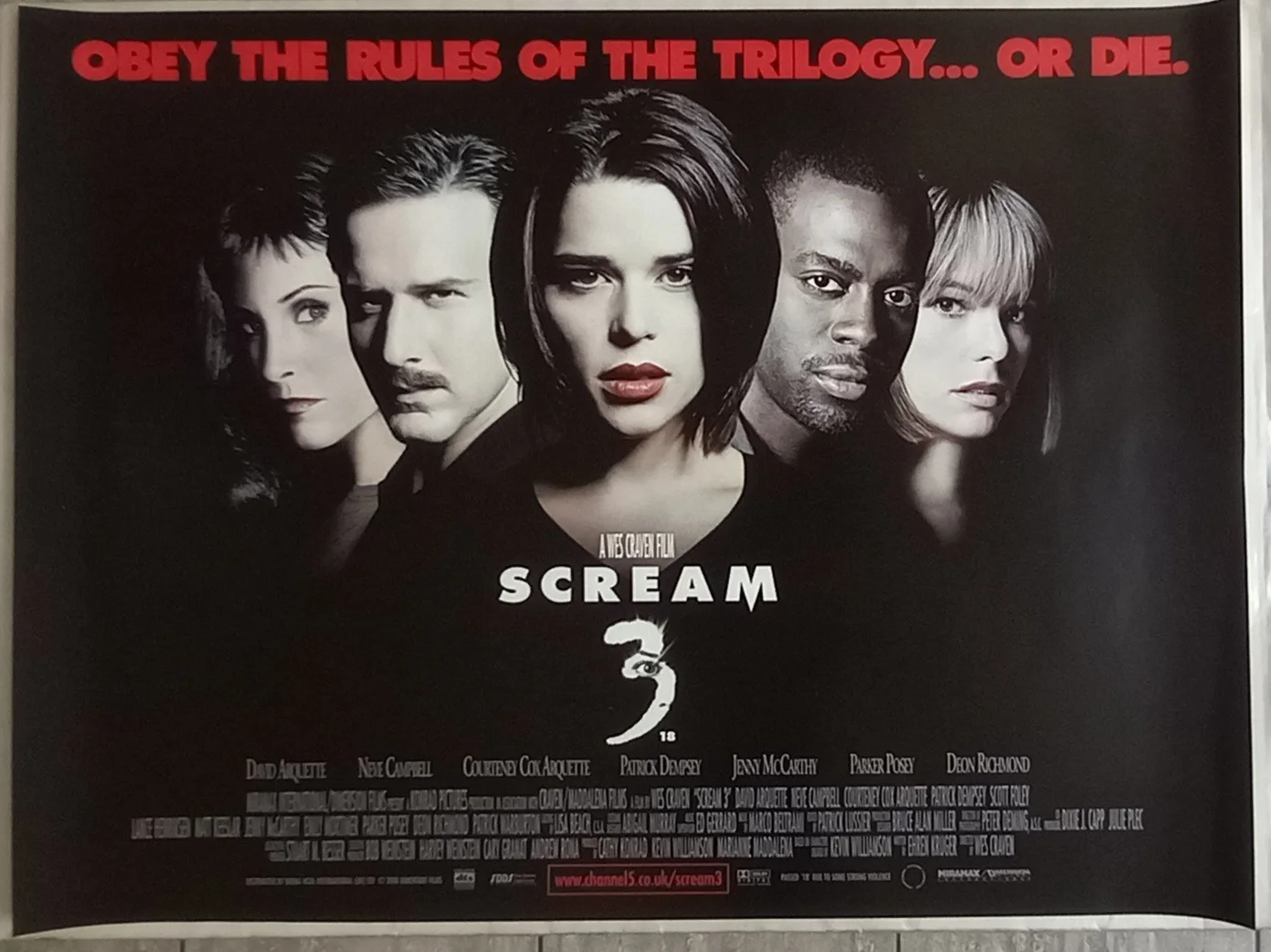 SCREAM 3 (2000) S/S UK Quad Poster, Wes Craven, Neve Campbell, David Arquette, image 2