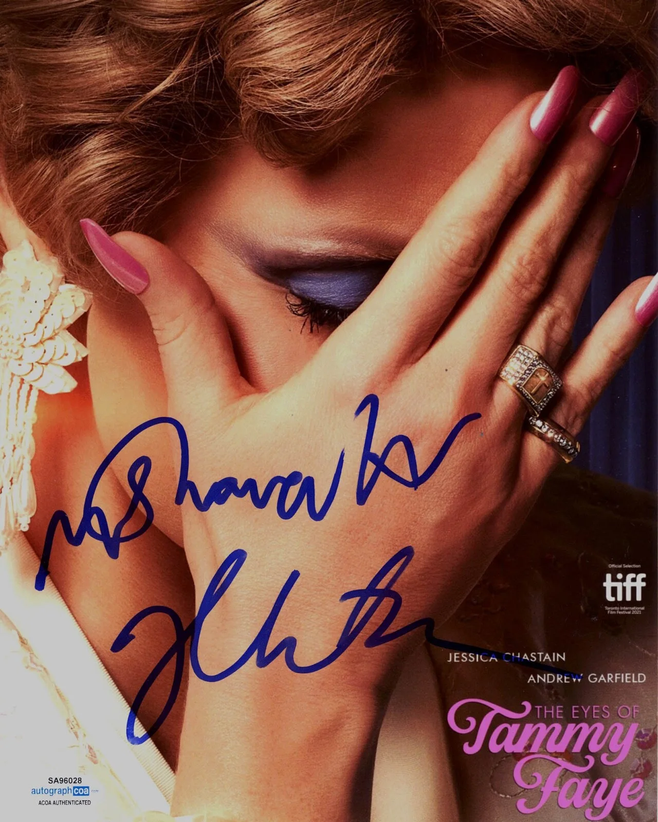 JESSICA CHASTAIN, MICHAEL SHOWALTER — Jessica Chastain & Director signed EYES OF TAMMY FAYE 8X10 Photo EXACT PROOF COA, изображение 4