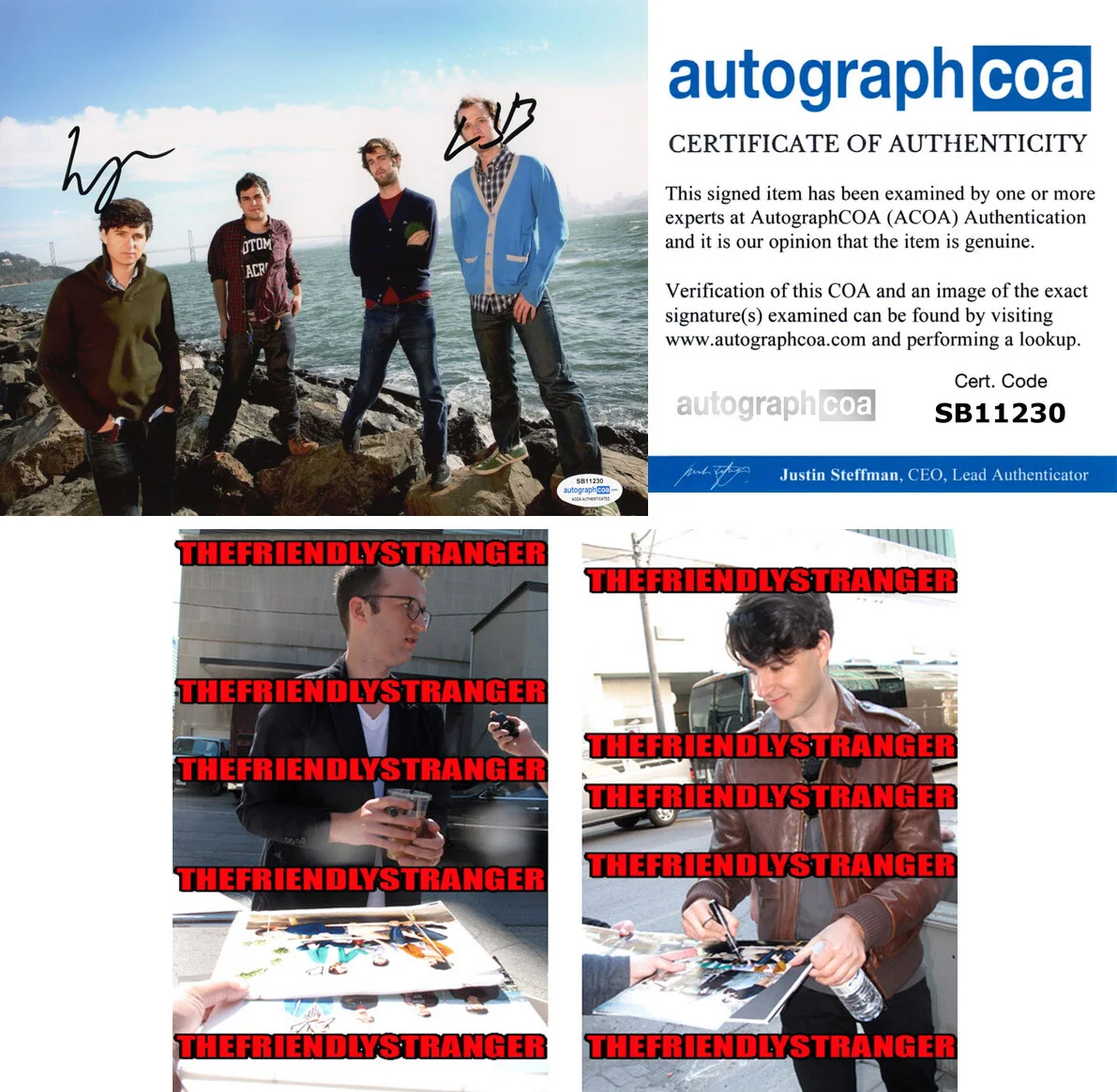 EZRA KOENIG & CHRIS BAIO — Ezra Koenig & Chris Baio signed "VAMPIRE WEEKEND" 8x10 Photo PROOF j ACOA COA