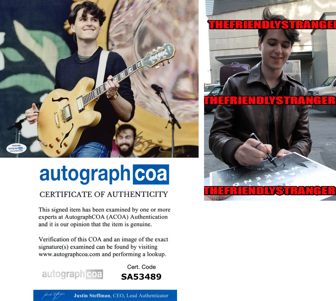 EZRA KOENIG — Ezra Koenig signed "VAMPIRE WEEKEND" 8x10 Photo PROOF c Autographed ACOA COA