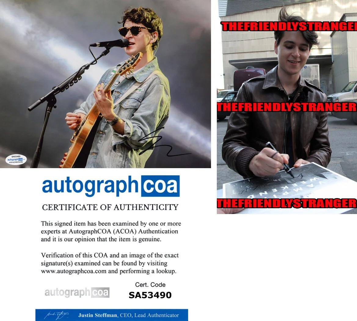 EZRA KOENIG — Ezra Koenig signed "VAMPIRE WEEKEND" 8x10 Photo PROOF d Autographed ACOA COA