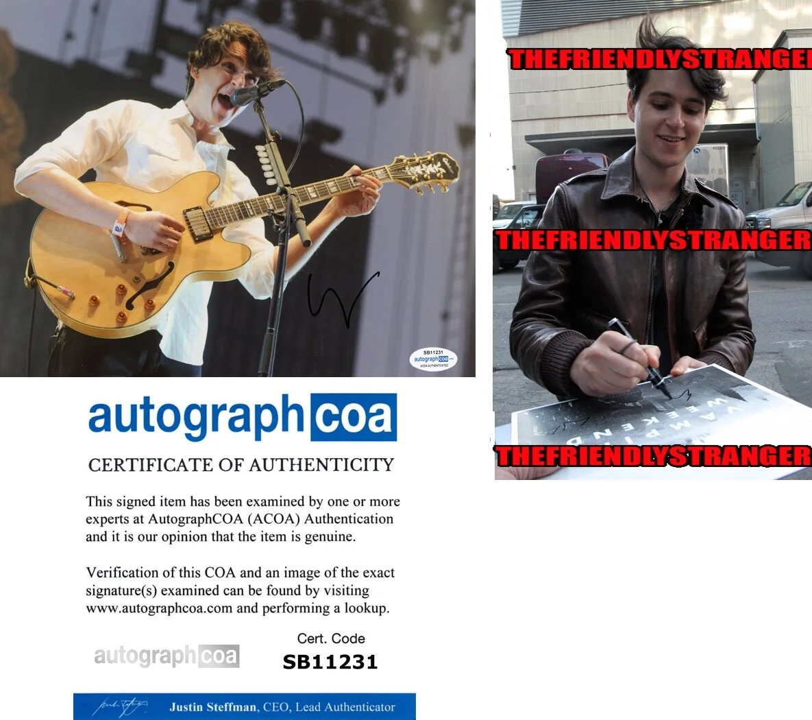 EZRA KOENIG — Ezra Koenig signed "VAMPIRE WEEKEND" 8x10 Photo PROOF a Autographed ACOA COA
