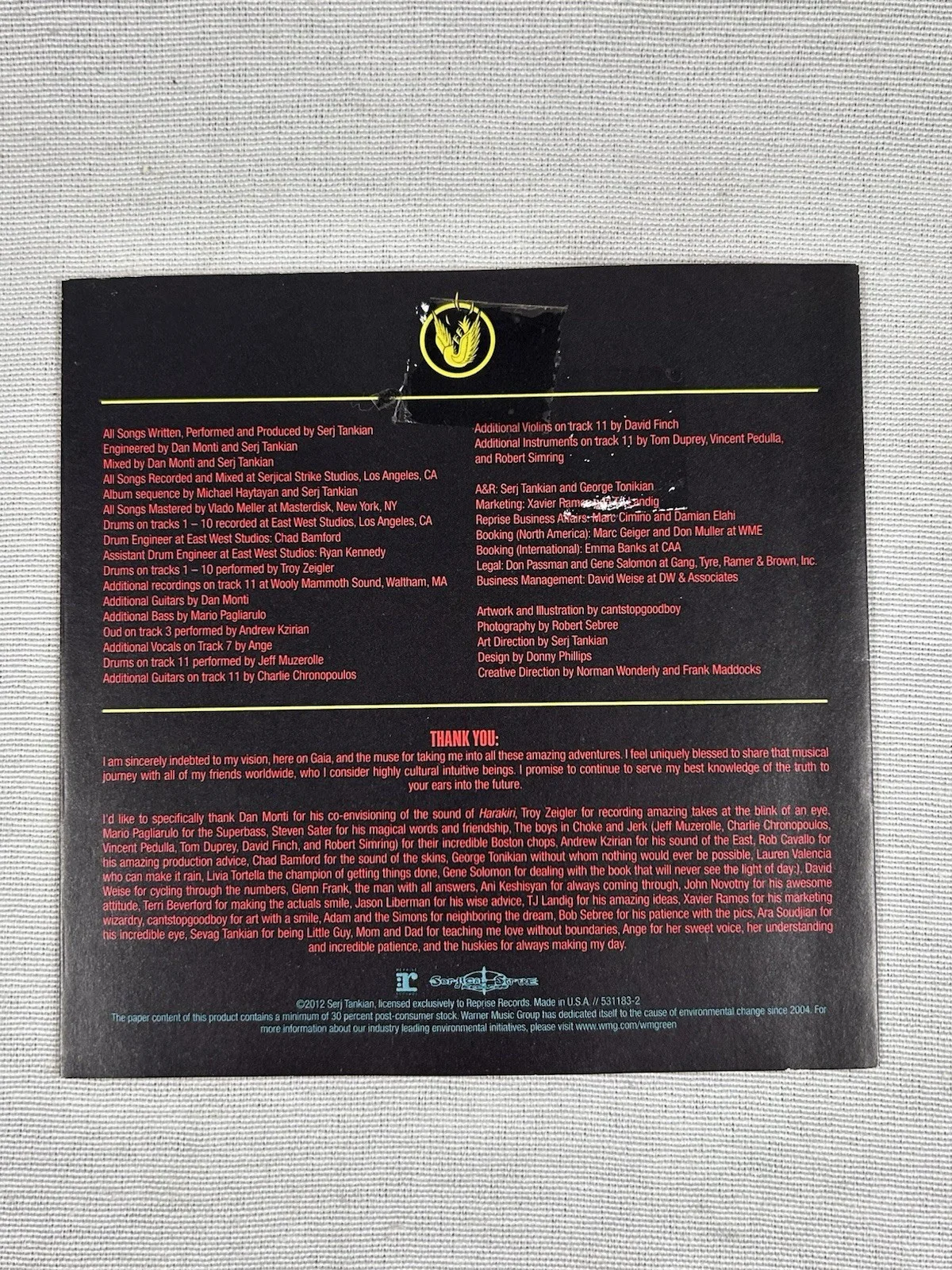 Serj Tankian — RARE Serj Tankian Signed System of a Down Autograph CD Booklet Memorabilia, изображение 4