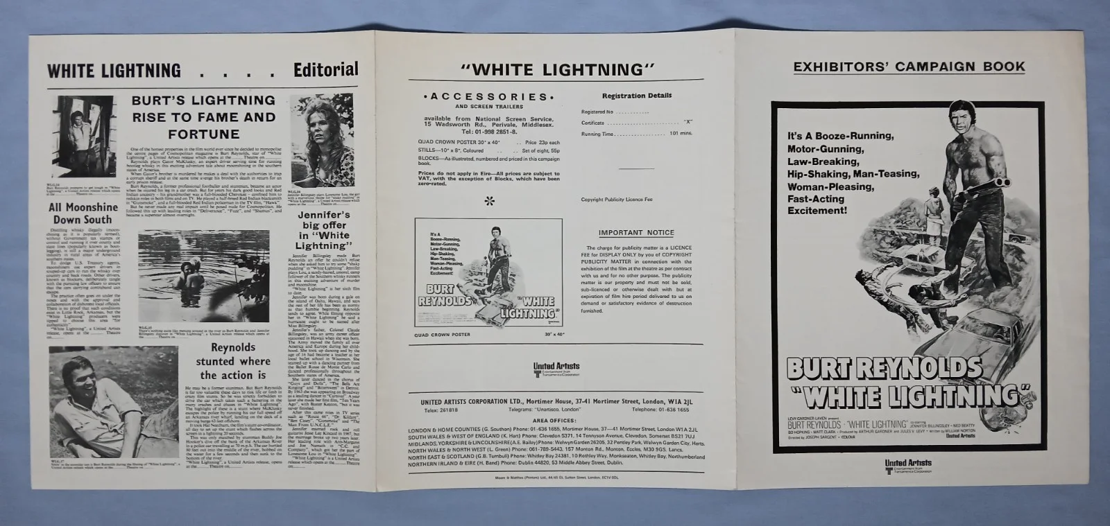 WHITE LIGHTNING (1973) rare original UK Campaign Press Book - Burt Reynolds, image 5