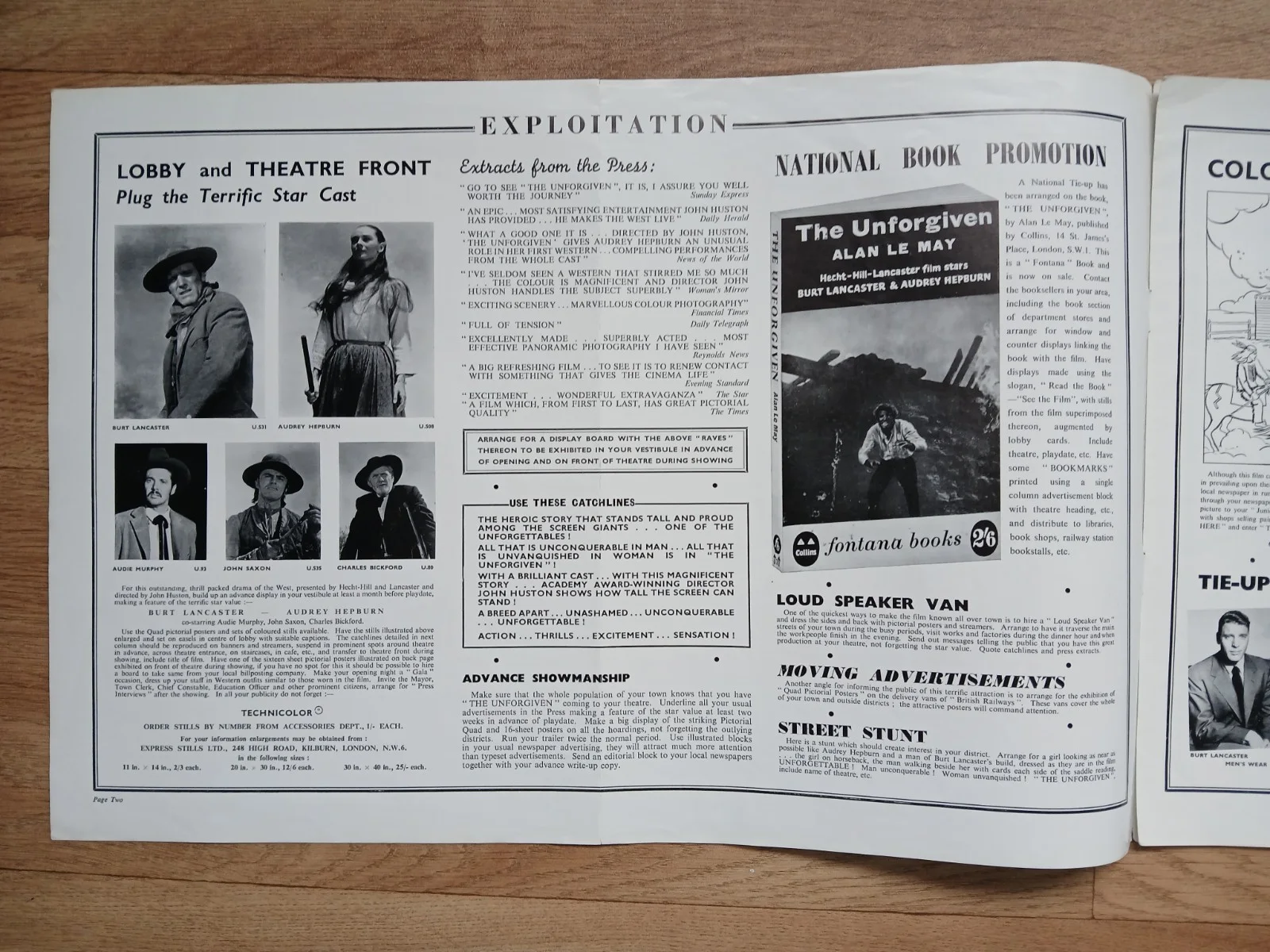 THE UNFORGIVEN (1960) orig UK Campaign Press Book -Burt Lancaster Audrey Hepburn, image 2