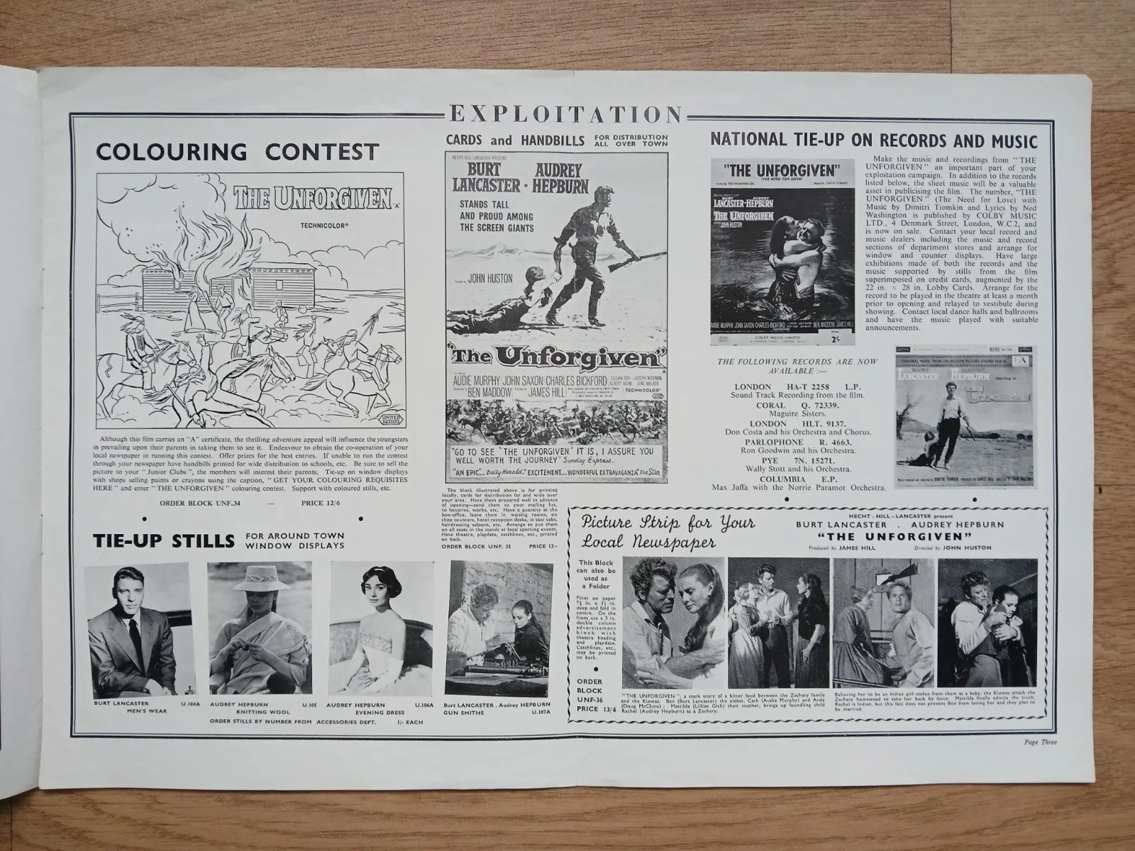 THE UNFORGIVEN (1960) orig UK Campaign Press Book -Burt Lancaster Audrey Hepburn, image 3