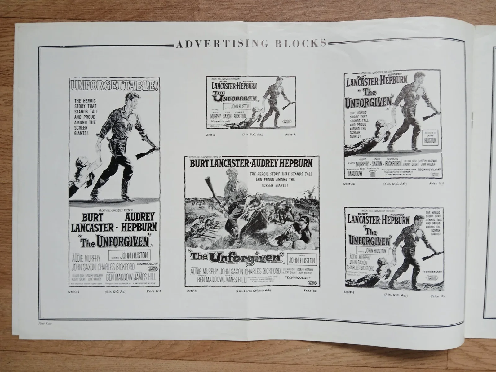 THE UNFORGIVEN (1960) orig UK Campaign Press Book -Burt Lancaster Audrey Hepburn, image 5