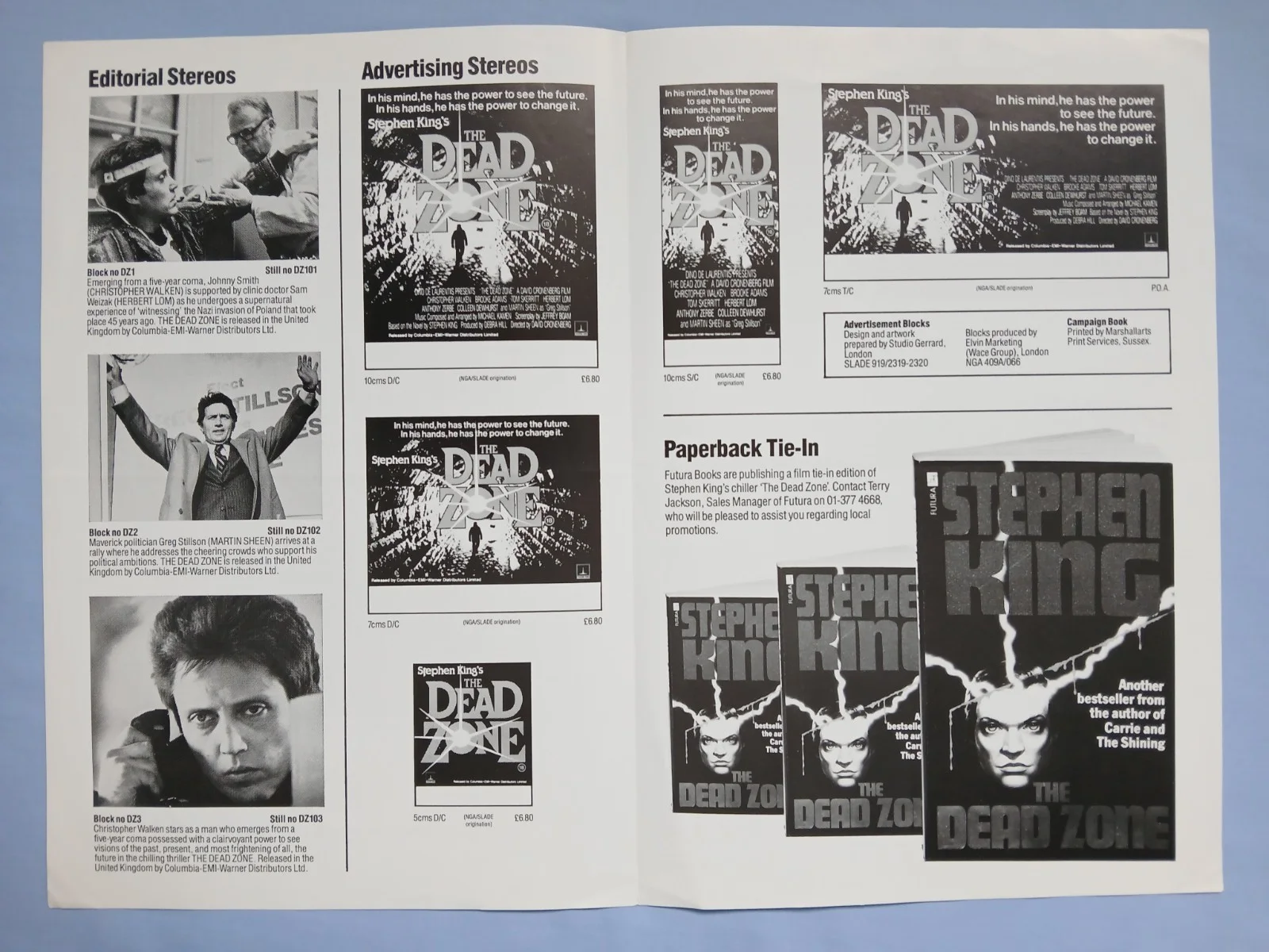 THE DEAD ZONE (1983) original UK Exhibitors Campaign Press Book - Stephen King, изображение 2