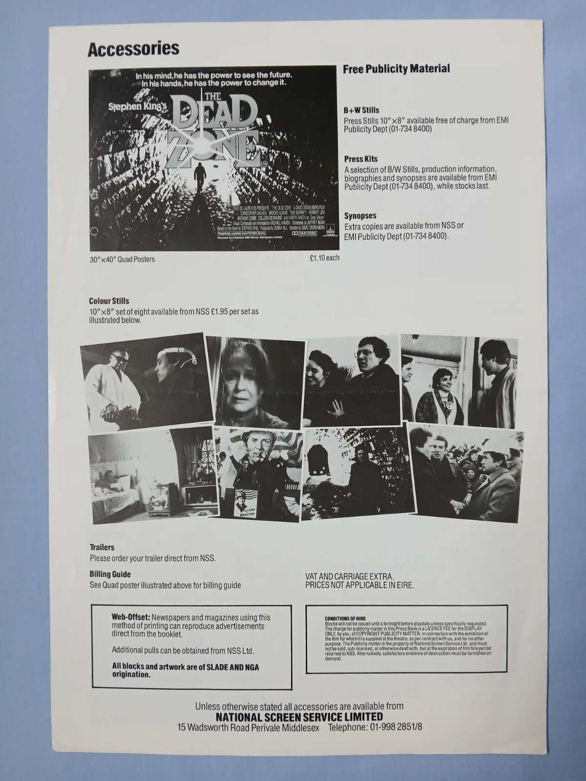 THE DEAD ZONE (1983) original UK Exhibitors Campaign Press Book - Stephen King, изображение 3