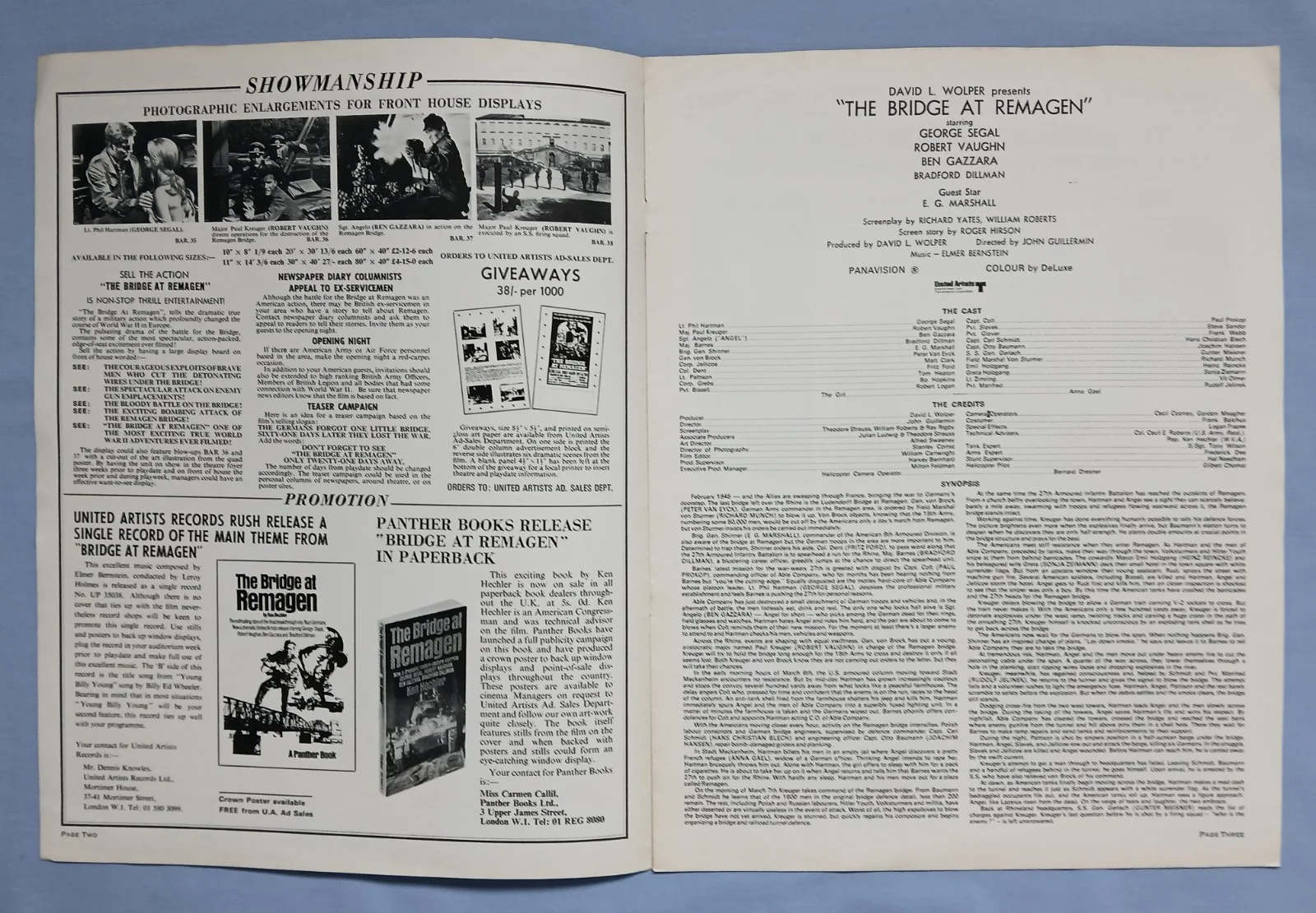 THE BRIDGE AT REMAGEN (1969) rare original UK Exhibitors Campaign Press Book, изображение 3