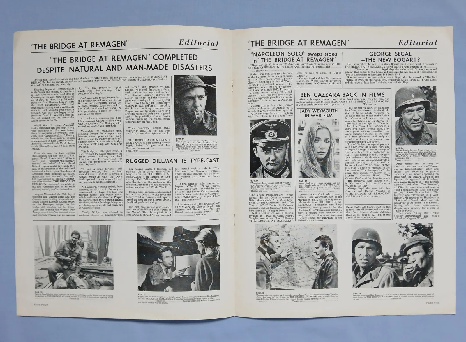 THE BRIDGE AT REMAGEN (1969) rare original UK Exhibitors Campaign Press Book, изображение 4