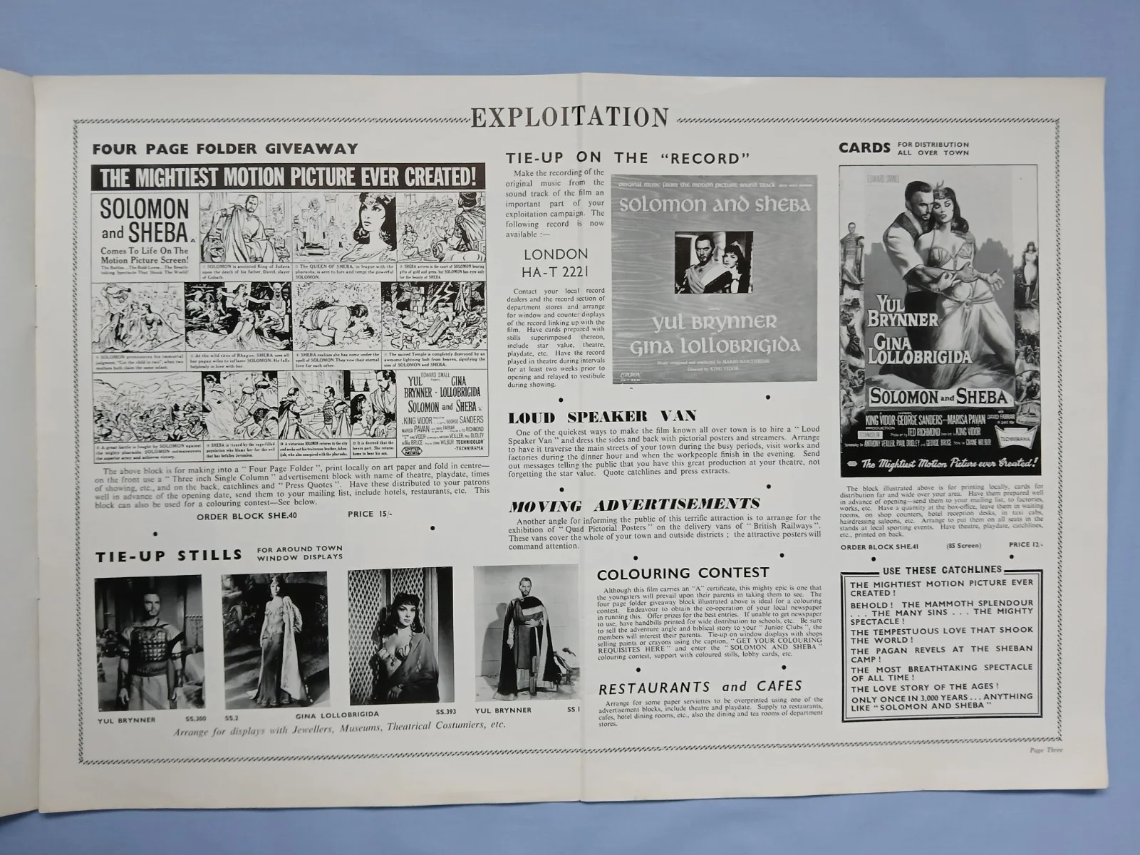 SOLOMON AND SHEBA (1959) rare original UK Exhibitors Campaign Press Book, image 3