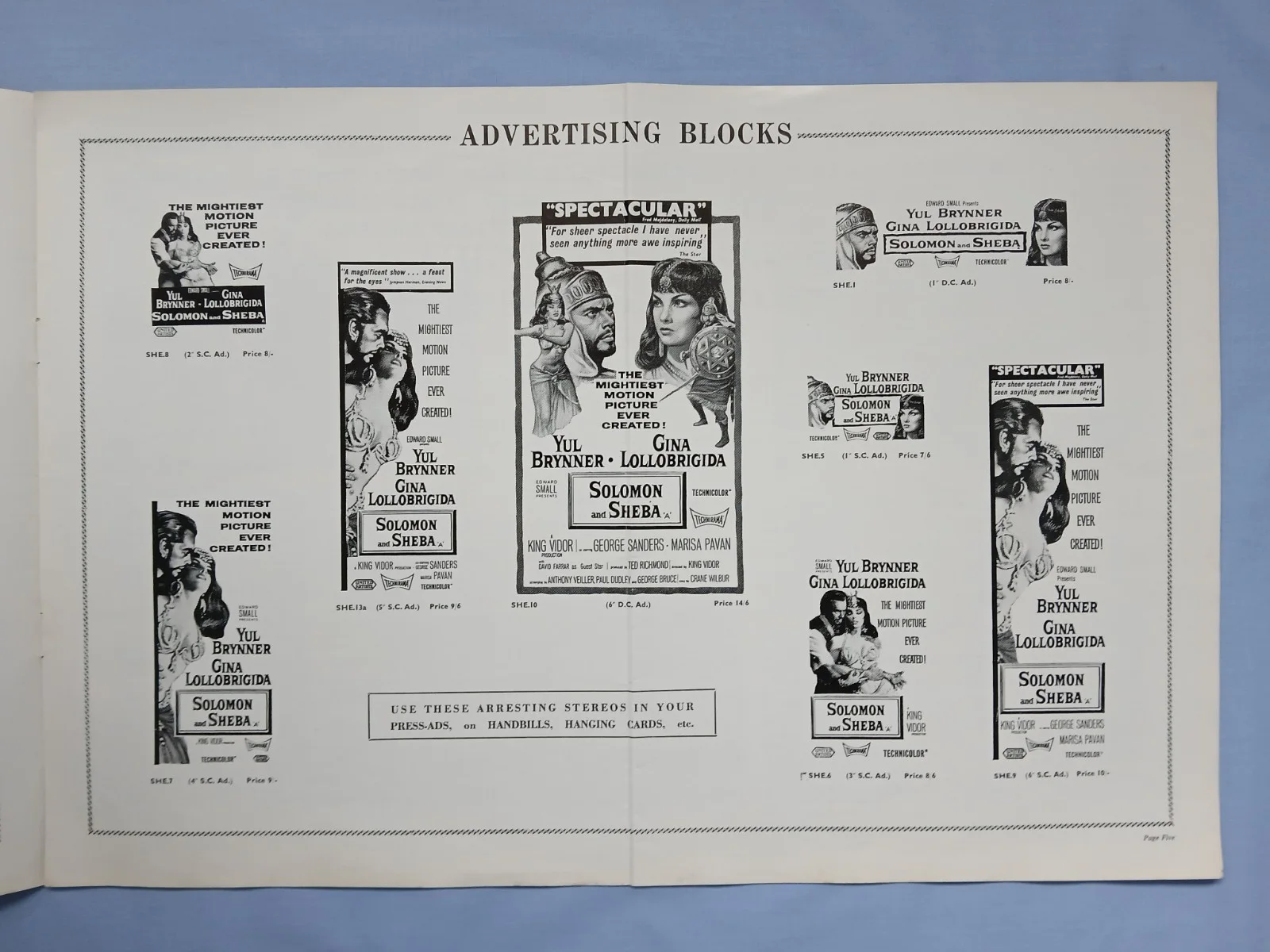 SOLOMON AND SHEBA (1959) rare original UK Exhibitors Campaign Press Book, image 5