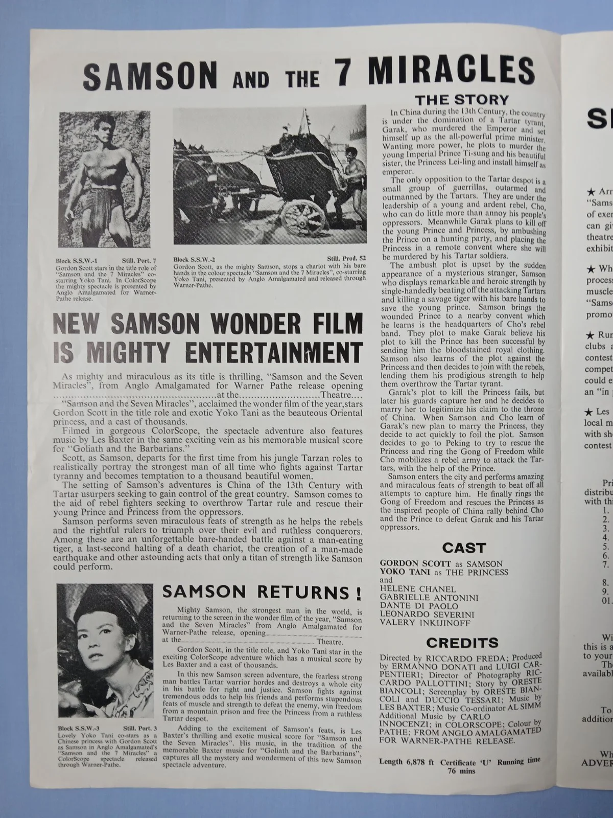 SAMSON AND THE 7 MIRACLES OF THE WORLD (1961) original UK Campaign Press Book, image 3