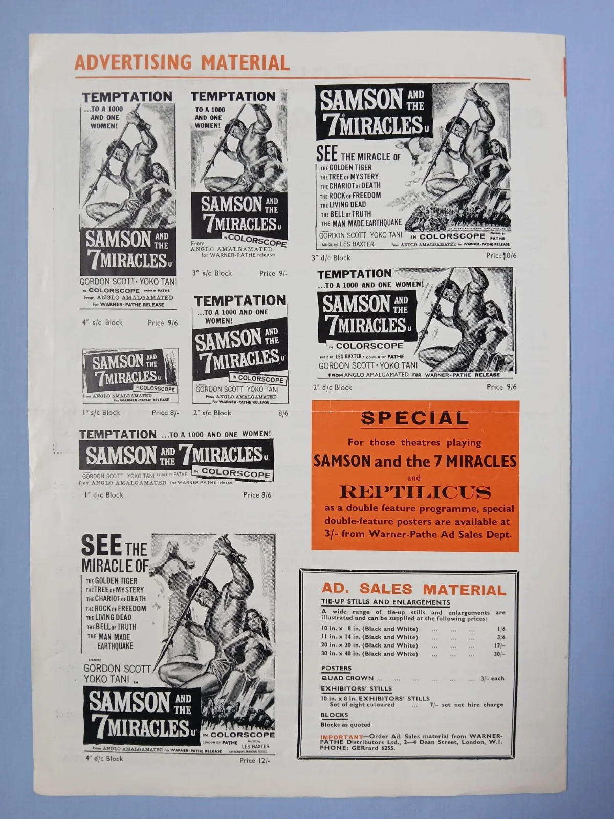 SAMSON AND THE 7 MIRACLES OF THE WORLD (1961) original UK Campaign Press Book, image 5