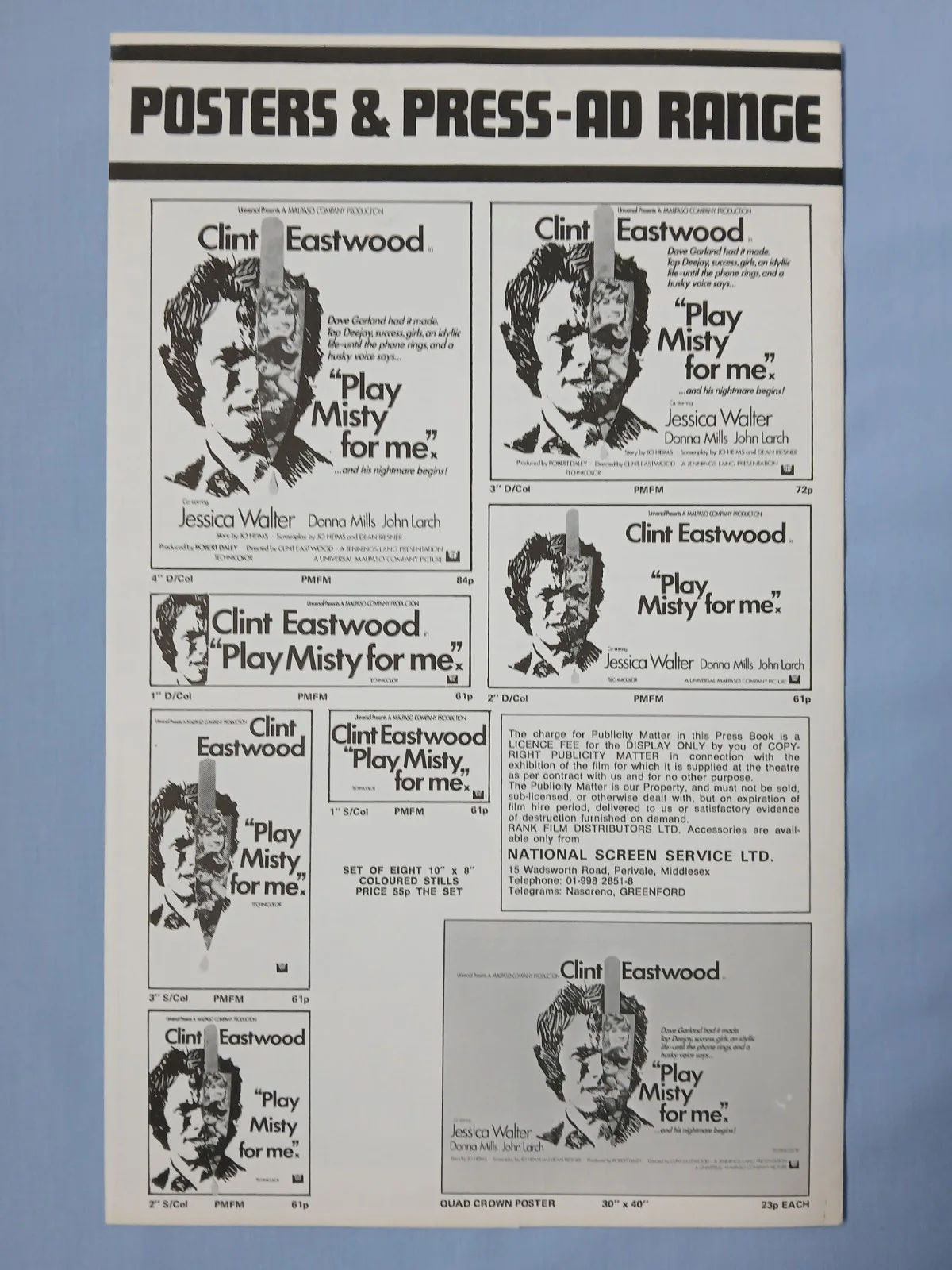 PLAY MISTY FOR ME (1971) rare orig UK Exhibitors Campaign Press Book - Eastwood, изображение 5