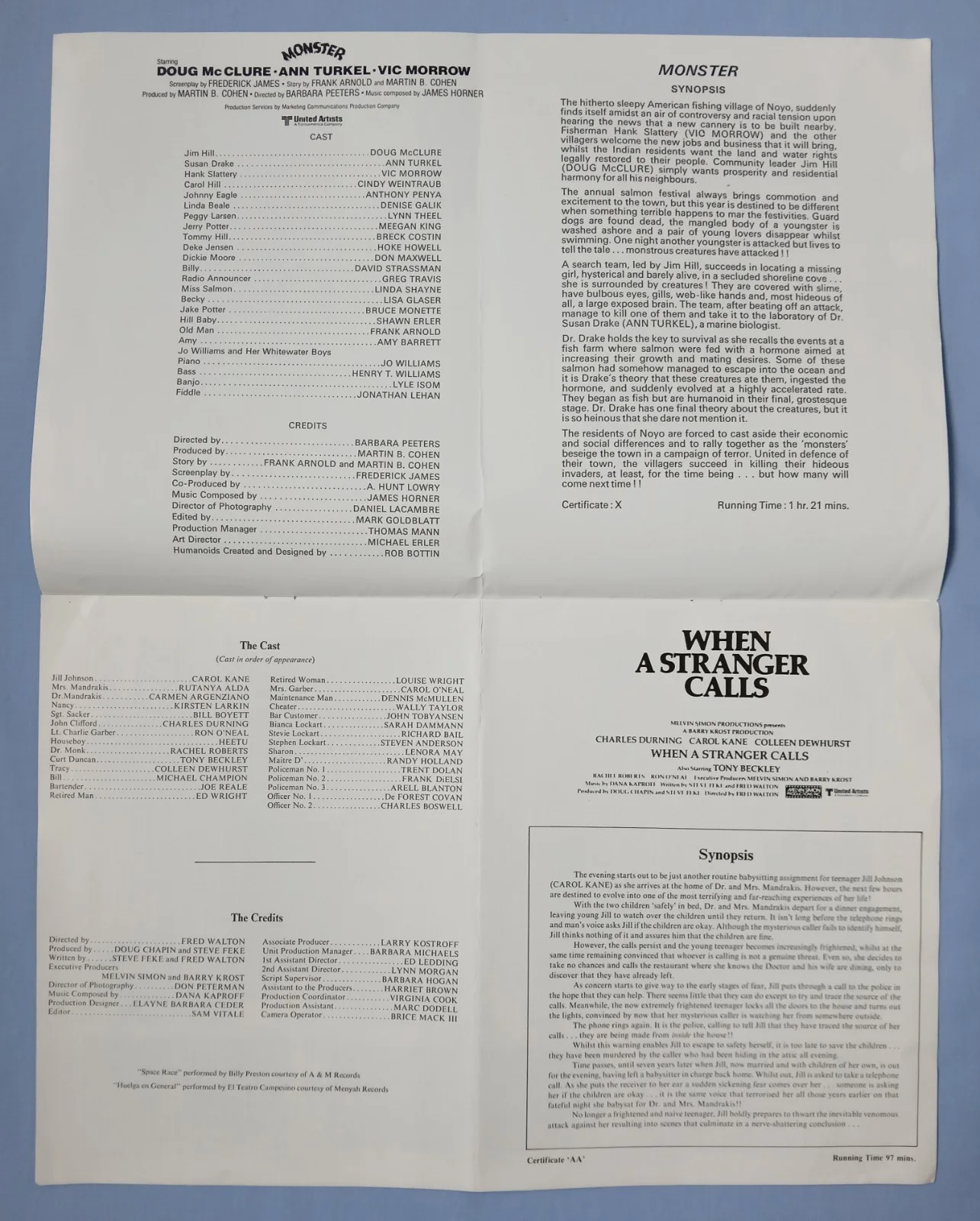 MONSTER/WHEN A STRANGER CALLS (1980,1979)original UK Campaign Press Book -horror, изображение 2