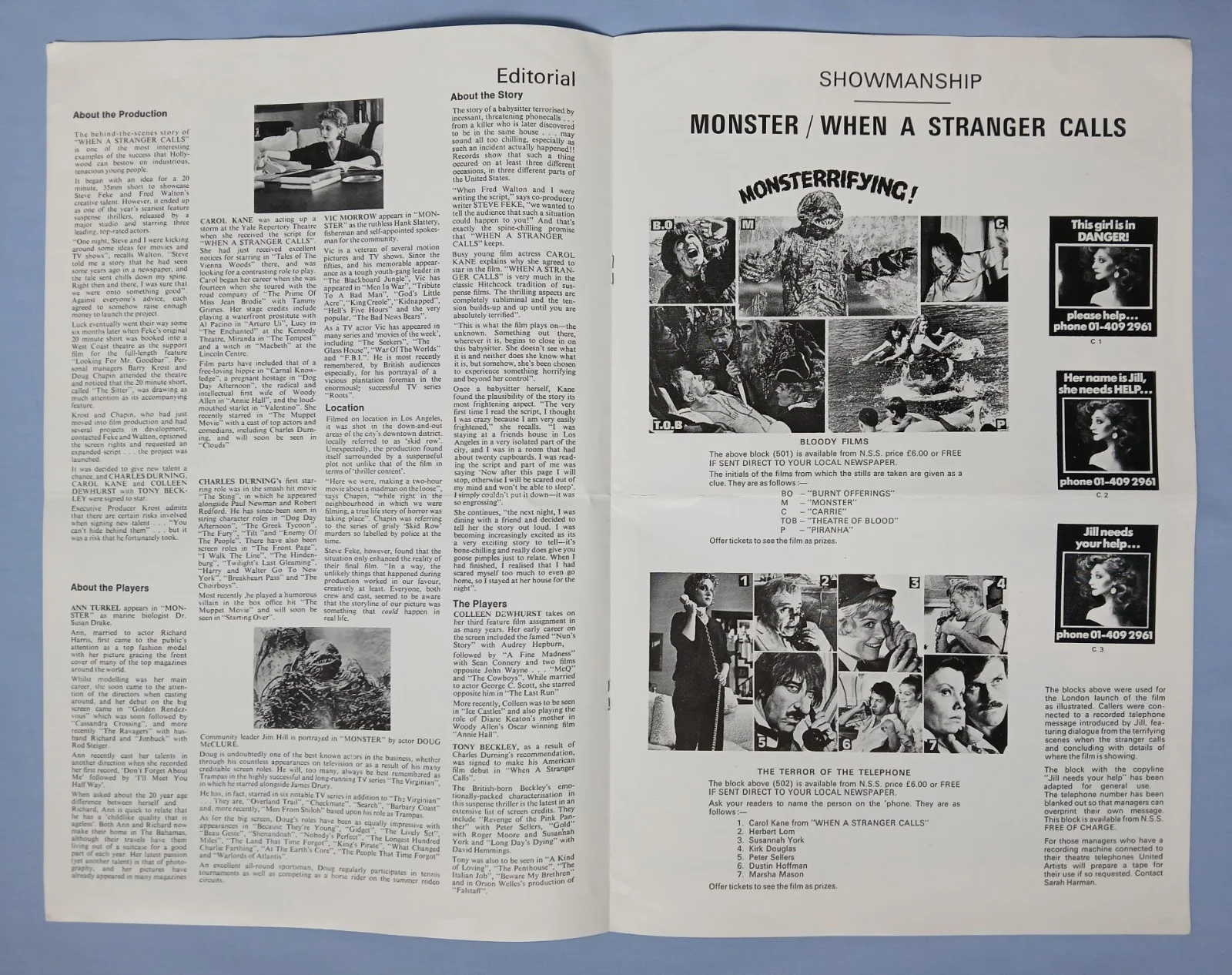 MONSTER/WHEN A STRANGER CALLS (1980,1979)original UK Campaign Press Book -horror, изображение 3