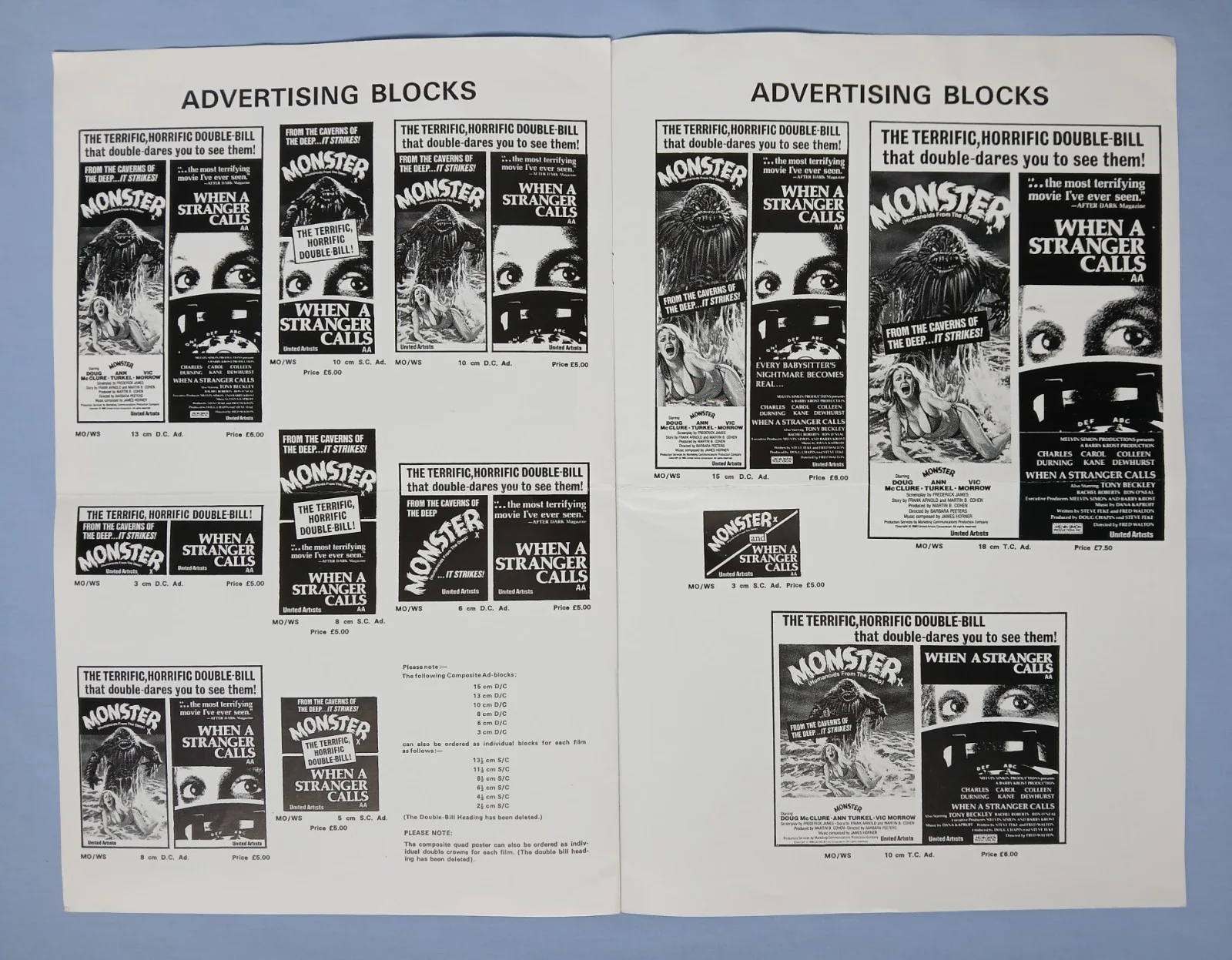 MONSTER/WHEN A STRANGER CALLS (1980,1979)original UK Campaign Press Book -horror, изображение 4
