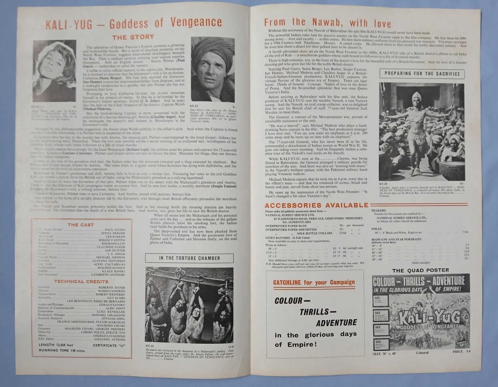 KALI-YUG GODDESS OF VENGEANCE (1963) rare orig UK Exhibitors Campaign Press Book, изображение 3
