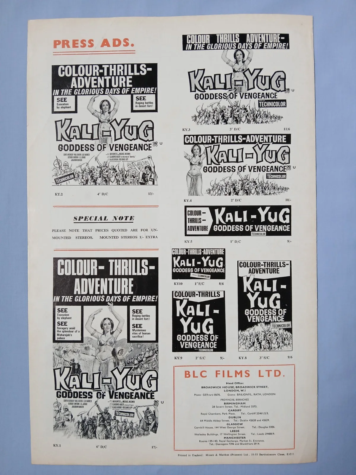 KALI-YUG GODDESS OF VENGEANCE (1963) rare orig UK Exhibitors Campaign Press Book, изображение 4