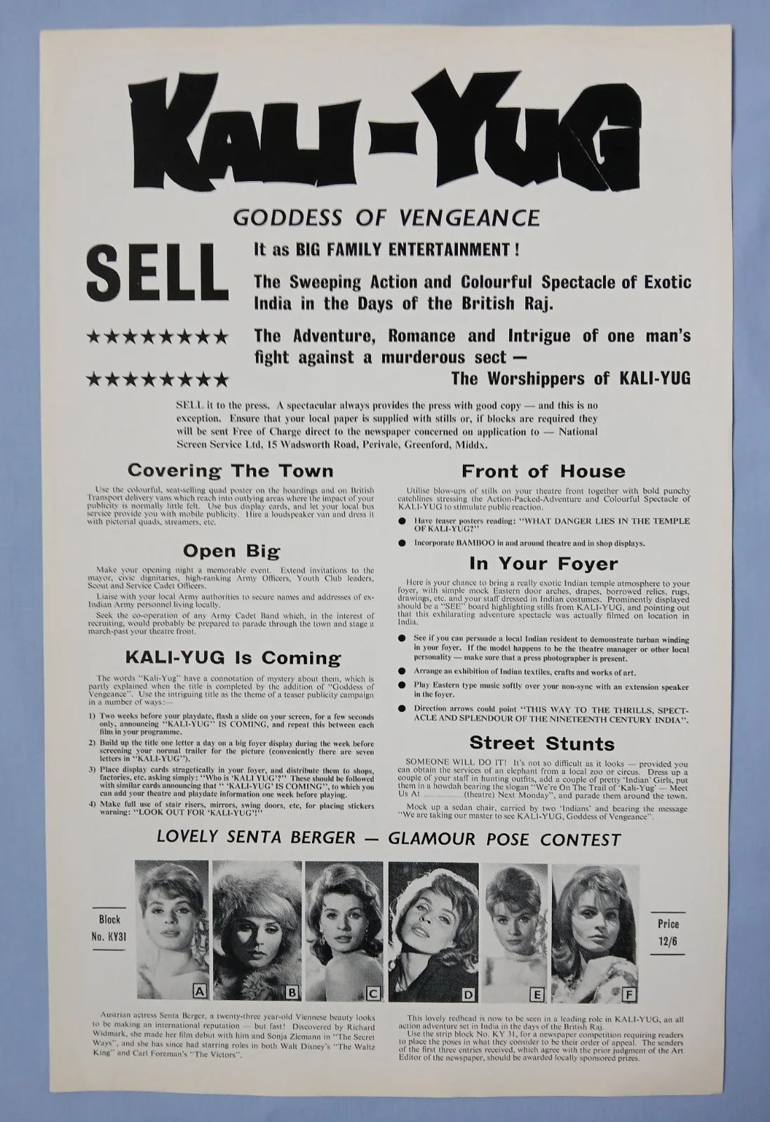 KALI-YUG GODDESS OF VENGEANCE (1963) rare orig UK Exhibitors Campaign Press Book, изображение 5