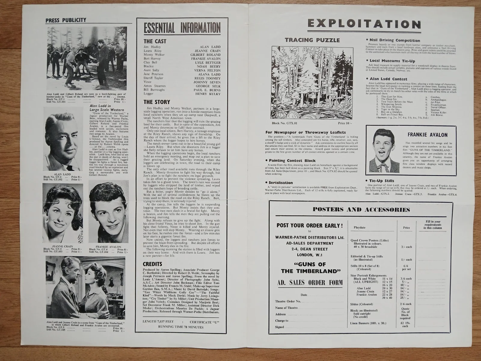 GUNS OF THE TIMBERLAND (1960) original UK Exhibitors Campaign Press Book, изображение 2