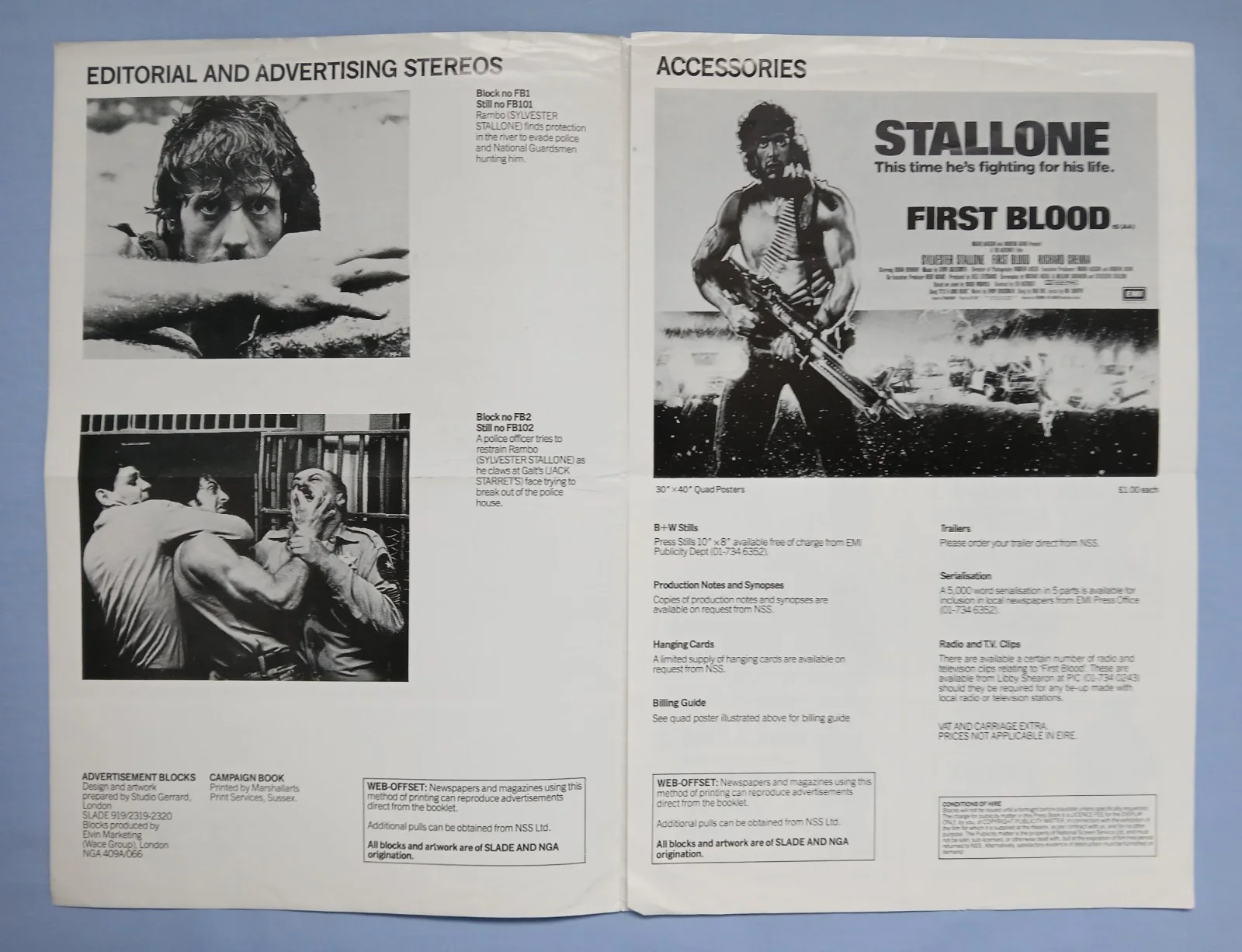 FIRST BLOOD (1982) original UK Exhibitors Campaign Press Book - Stallone Rambo, изображение 2