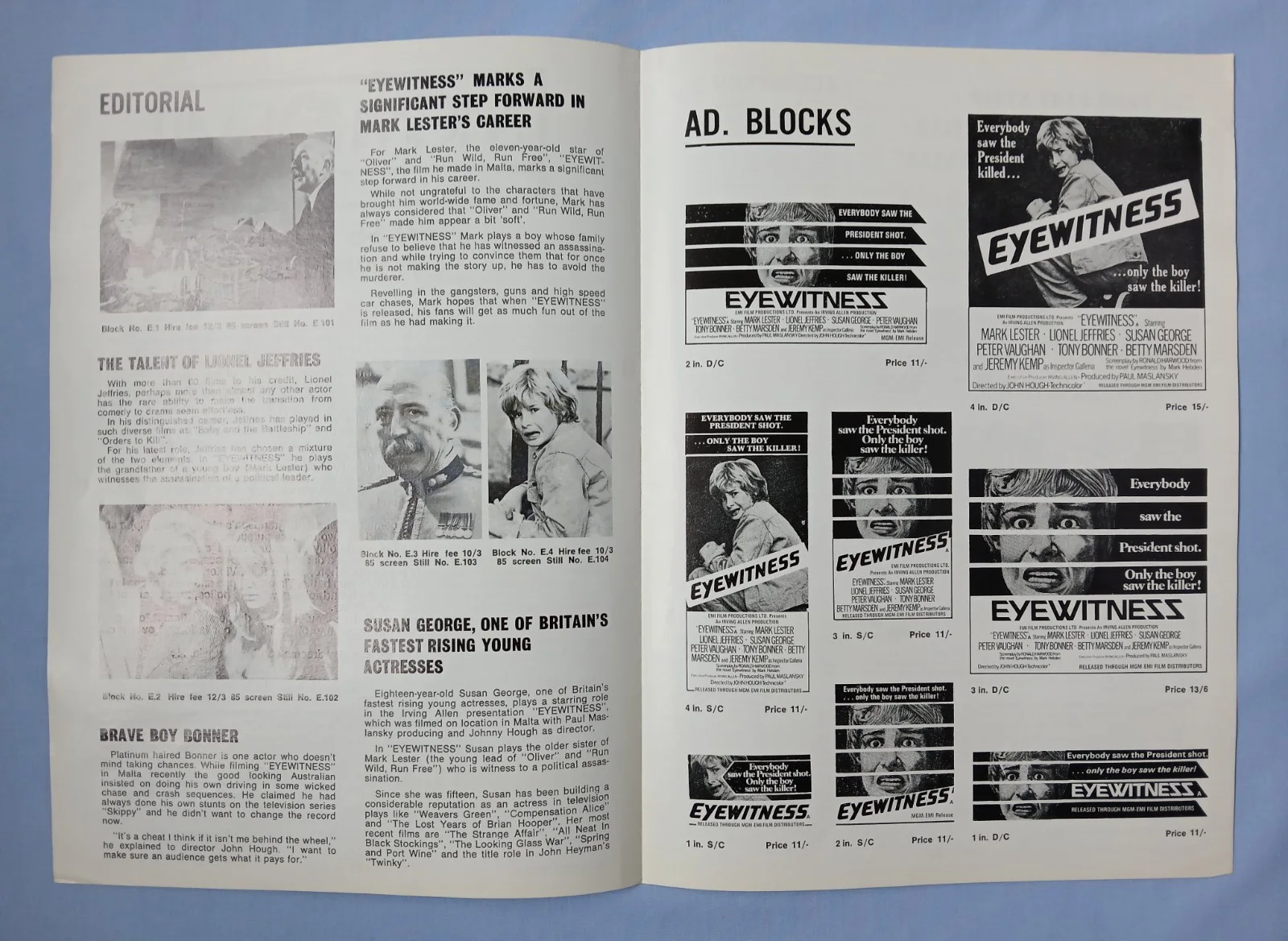 EYEWITNESS (aka SUDDEN TERROR)(1970)original UK Campaign Press Book -Mark Lester, image 2