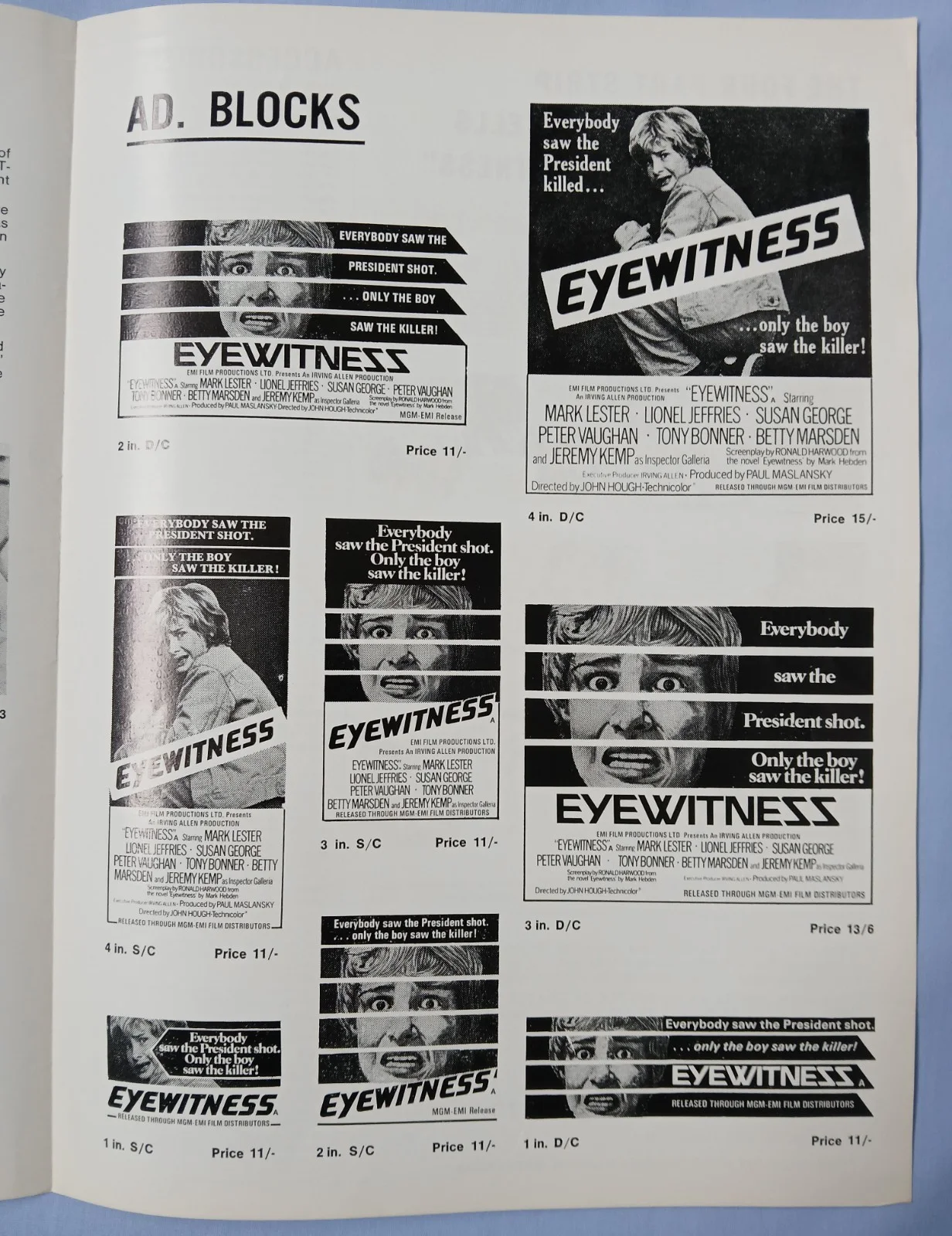 EYEWITNESS (aka SUDDEN TERROR)(1970)original UK Campaign Press Book -Mark Lester, image 4