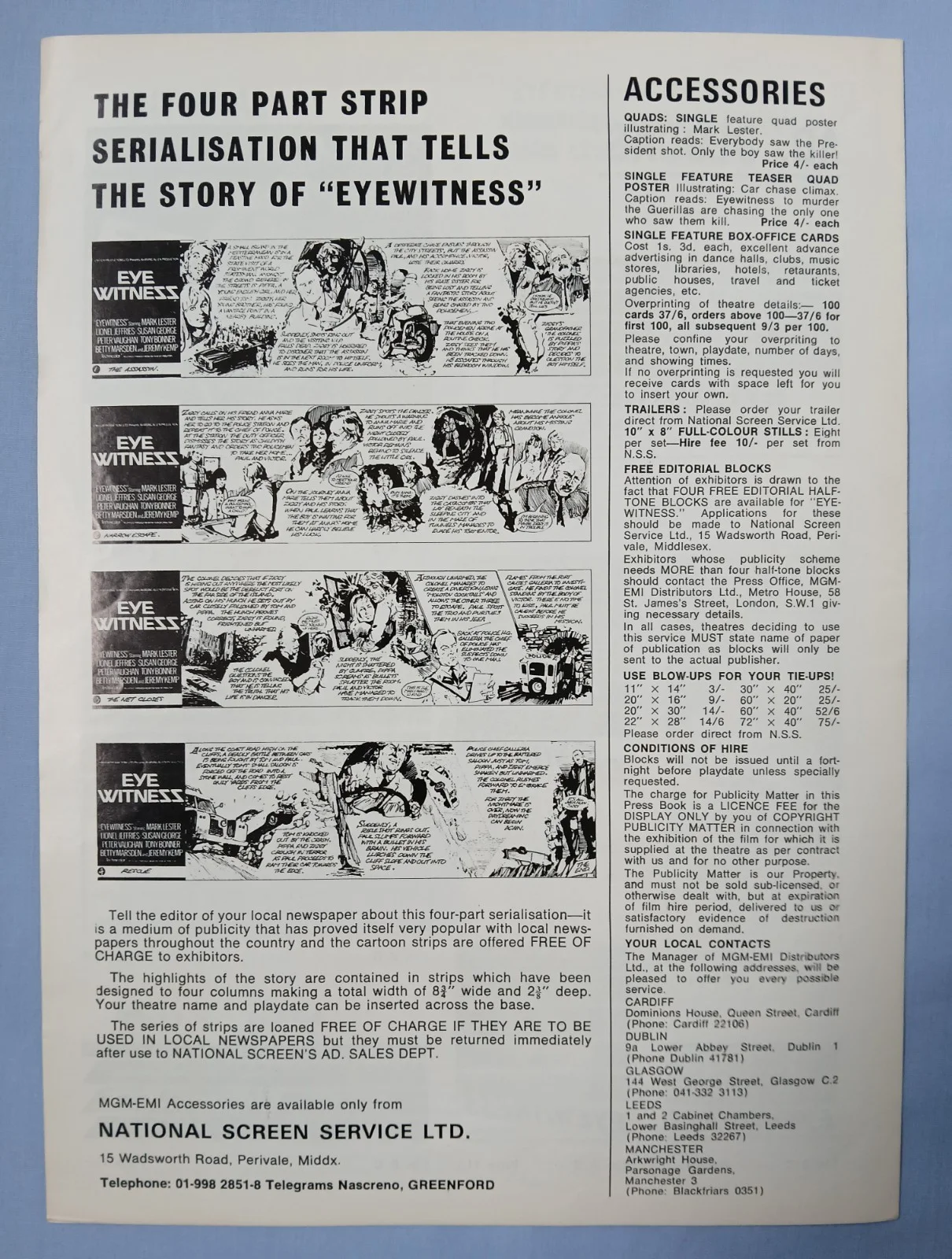 EYEWITNESS (aka SUDDEN TERROR)(1970)original UK Campaign Press Book -Mark Lester, image 5
