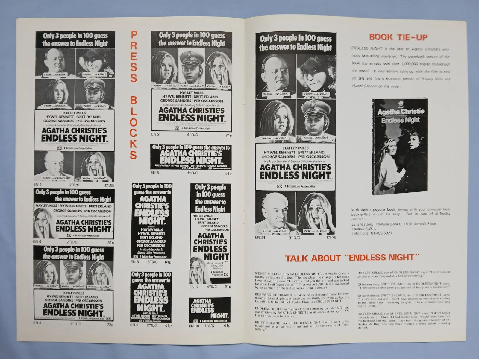 ENDLESS NIGHT (1972)rare orig UK Exhibitors Campaign Press Book -AGATHA CHRISTIE, image 4