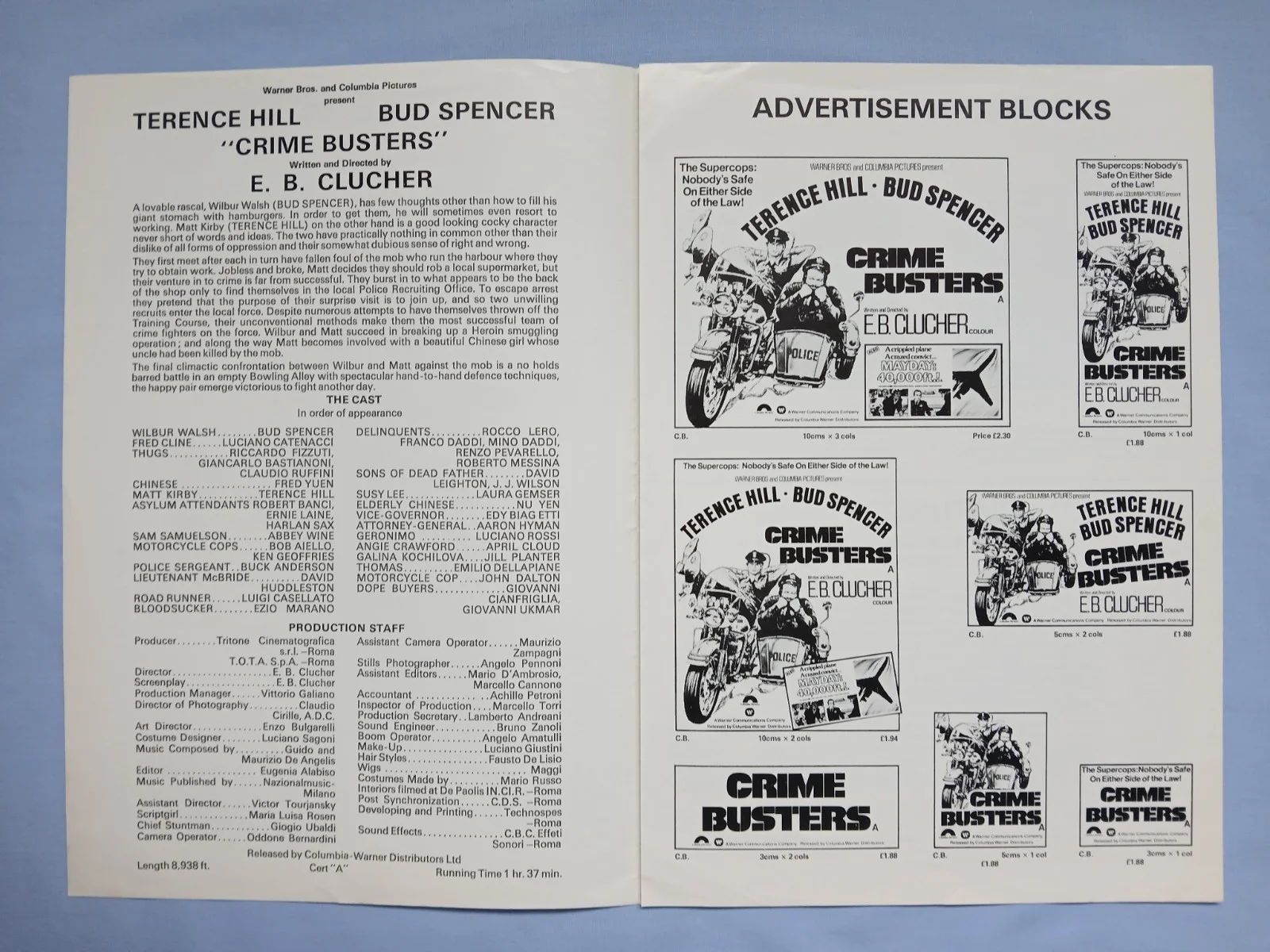 CRIMEBUSTERS (1977) rare original UK Campaign Press Book - Terence Hill, изображение 3