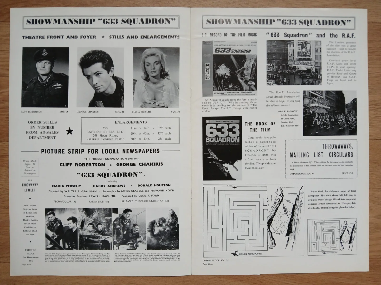 633 SQUADRON (1964) rare orig UK Exhibitors Campaign Press Book - RAF Mosquito, изображение 2